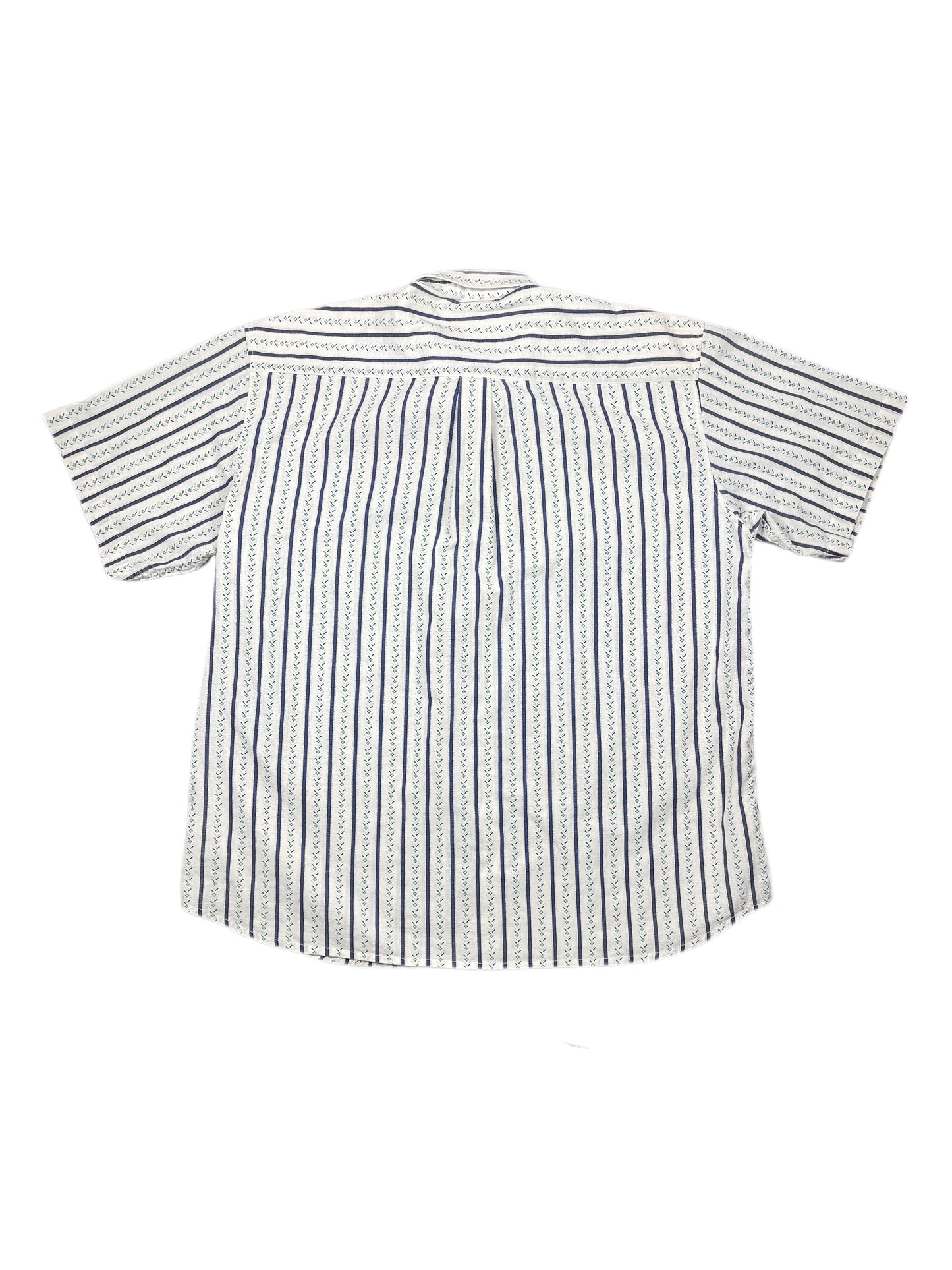 Vintage Klondike Short Sleeve Shirt Striped White Blue - XL