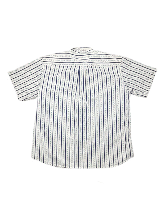 Vintage Klondike Short Sleeve Shirt Striped White Blue - XL