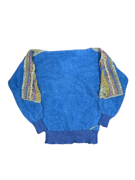 Vintage Knitted Cashmere Mohair Sweatshirt Blue - L