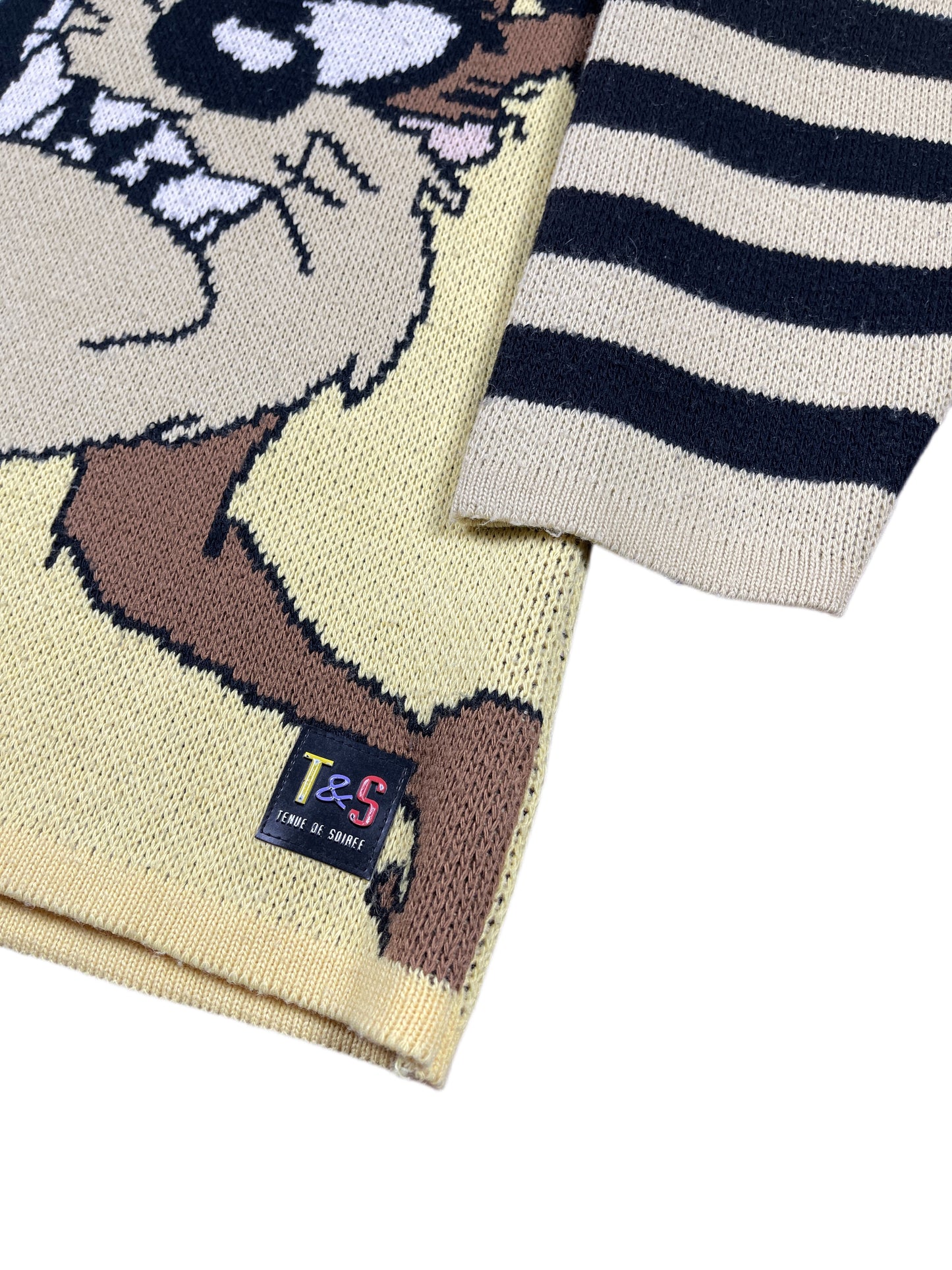 Vintage Tasmanian Devil TAZ 1997 Looney Tunes Chunky Knitted Sweatshirt Yellow Black - L