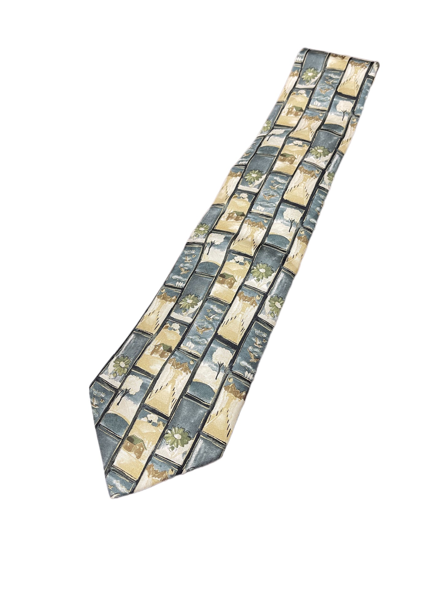 Vintage Kiabi Silk Paintings Tie Beige