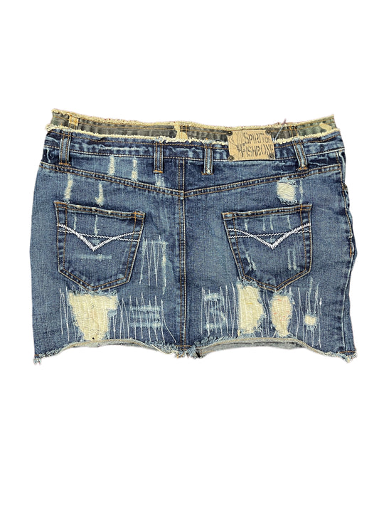 Y2k Fishbone Denim Mini Skirt Blue - L