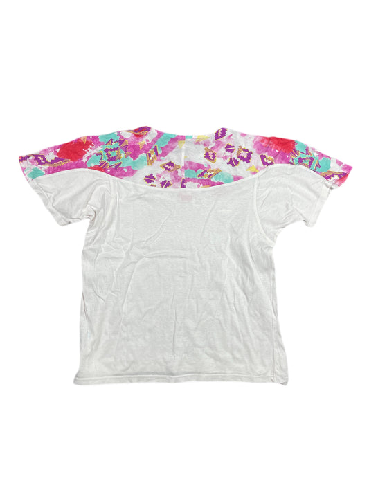 Vintage Adidas 1990s Short Sleeve Top White Pink - M