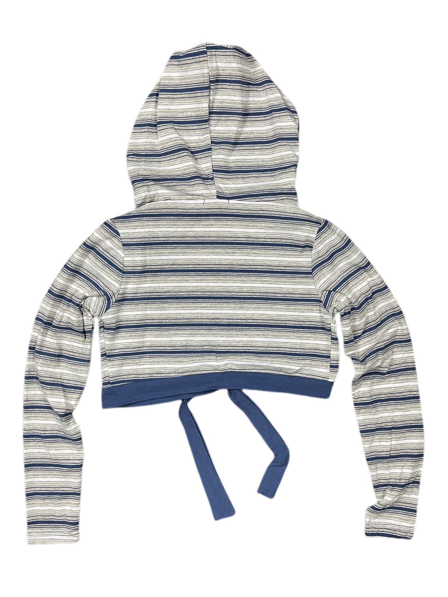 Y2k BbG Long Sleeve Top with Hood Striped Blue Gray - M/L
