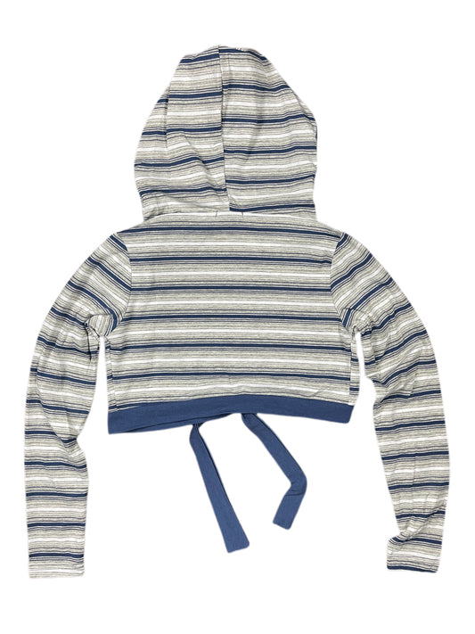 Y2k BbG Long Sleeve Top with Hood Striped Blue Gray - M/L
