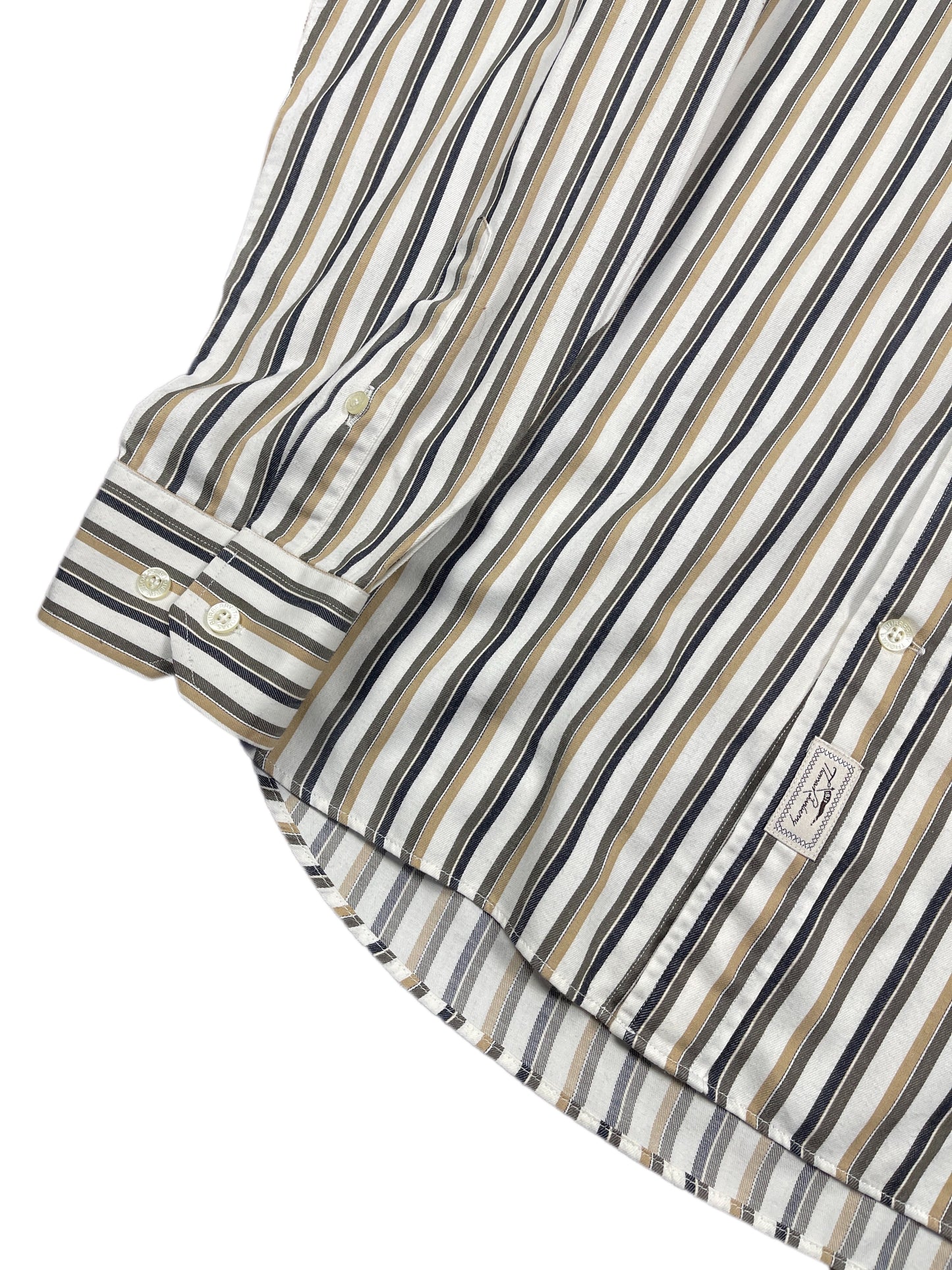 Vintage Thomas Burberry Long Sleeve Shirt Striped White Cream - XL