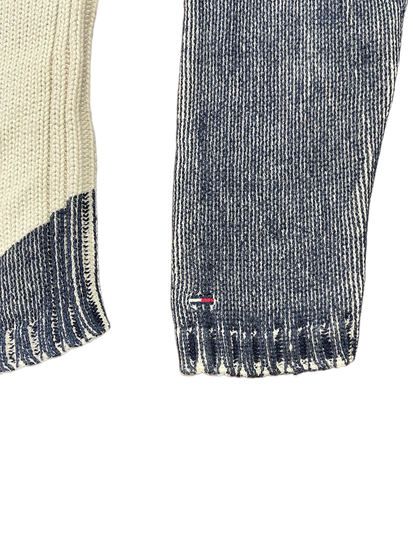 Y2k Tommy Hilfiger Denim Knitted Sweatshirt White Blue - L