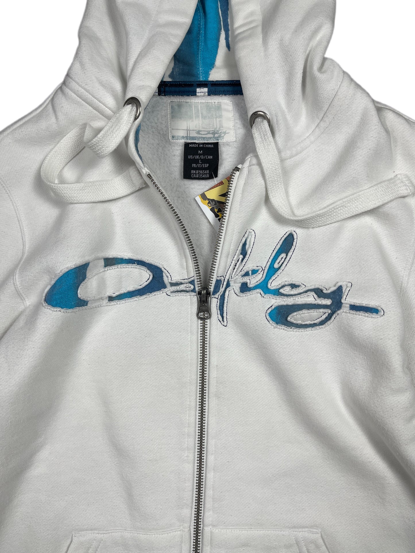 Y2k Oakley Zip Hoodie White Blue - M