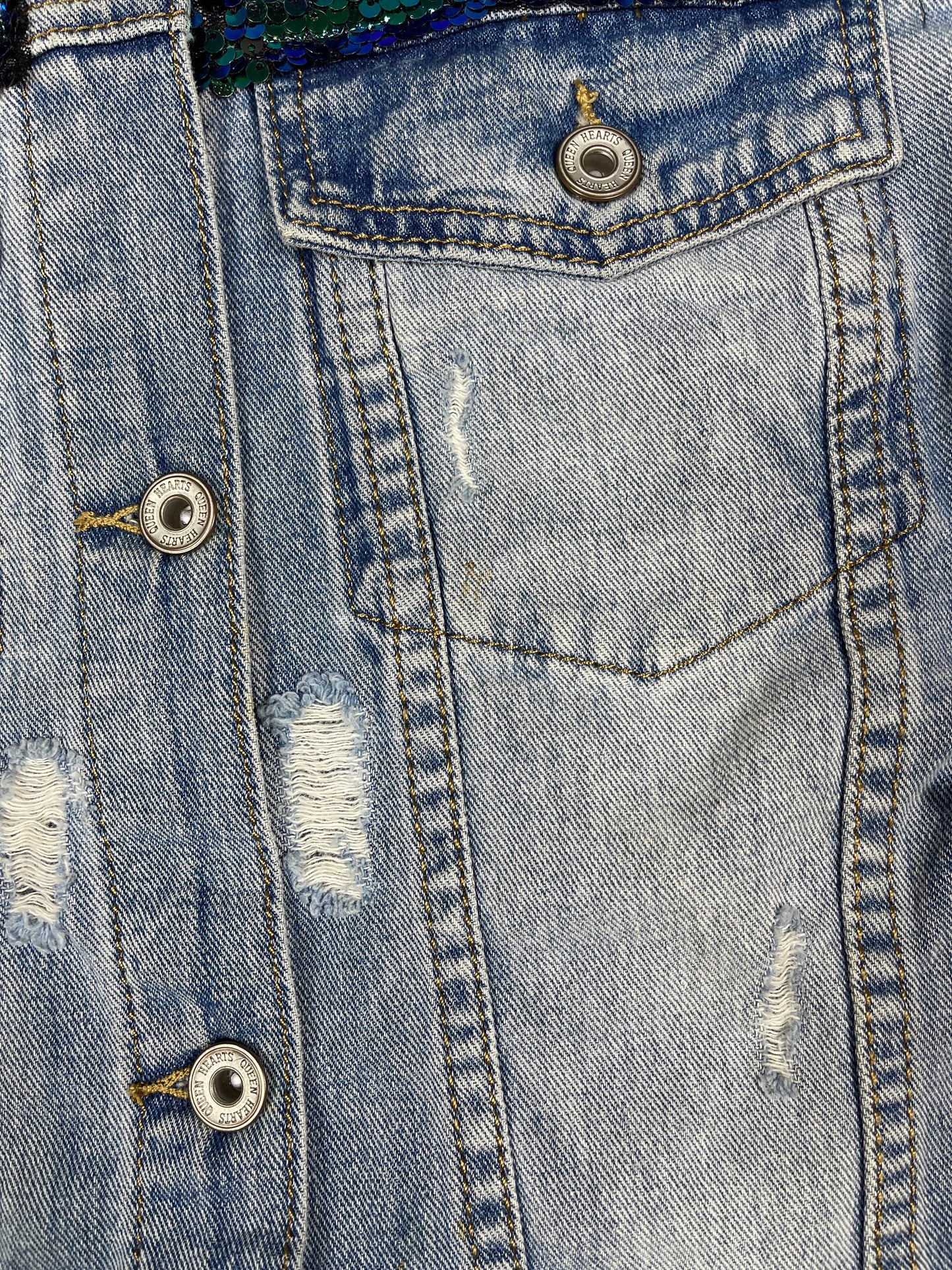 Queen Hearts Long Denim Jacket Blue - M