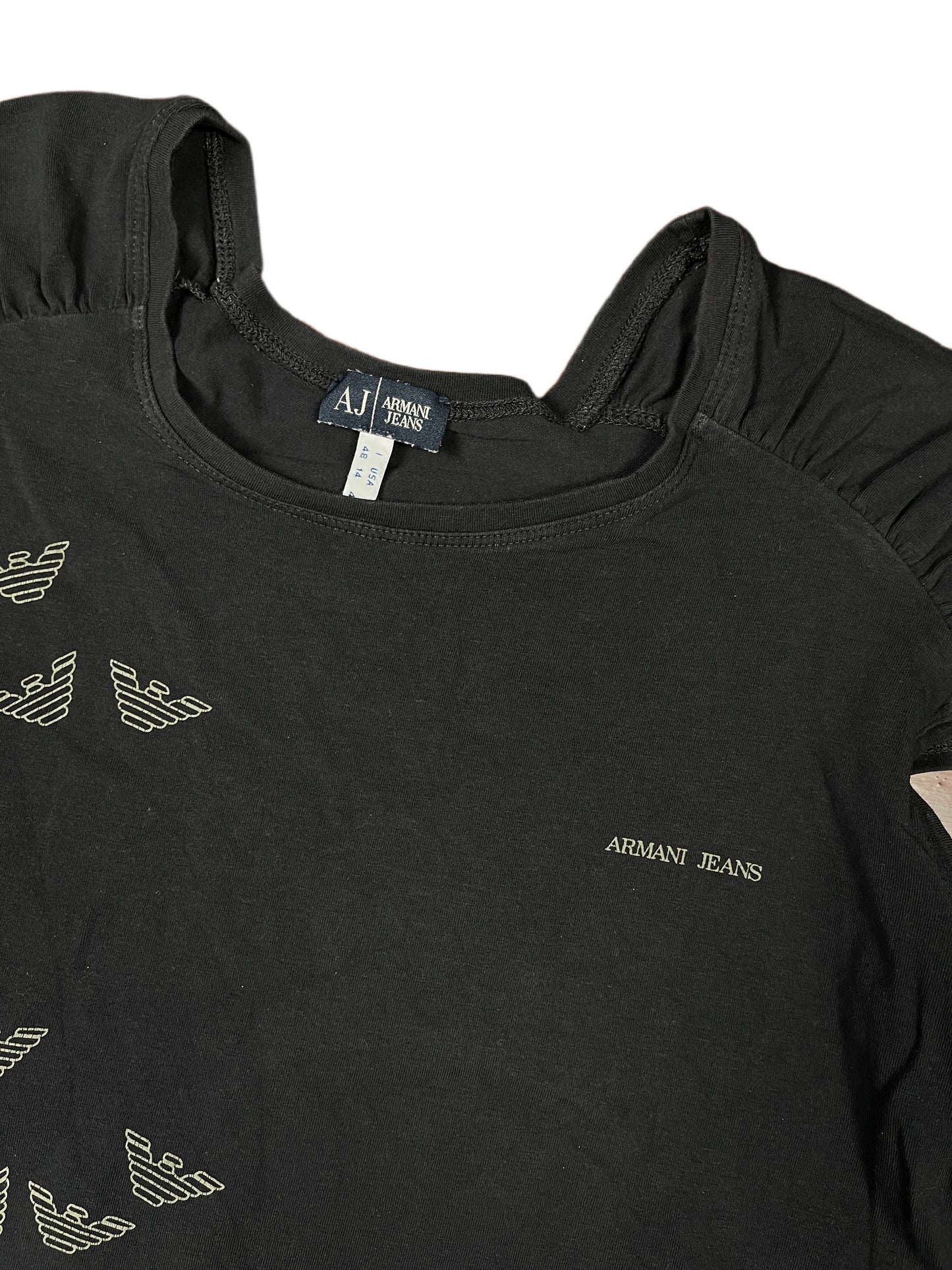 Y2k Armani Jeans Short Sleeve Top Black - XXL