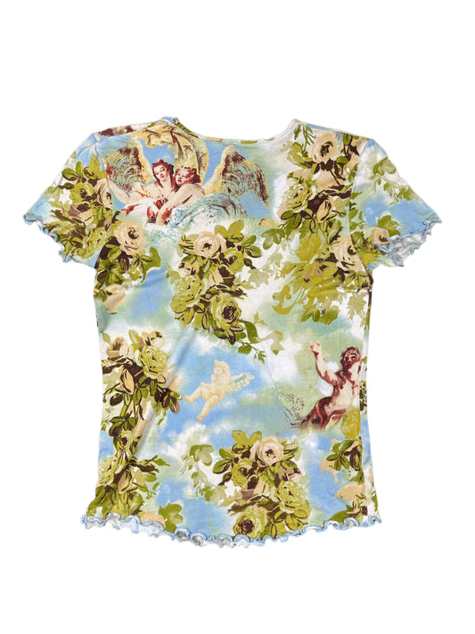 Y2k Short Sleeve Top Green Blue - S