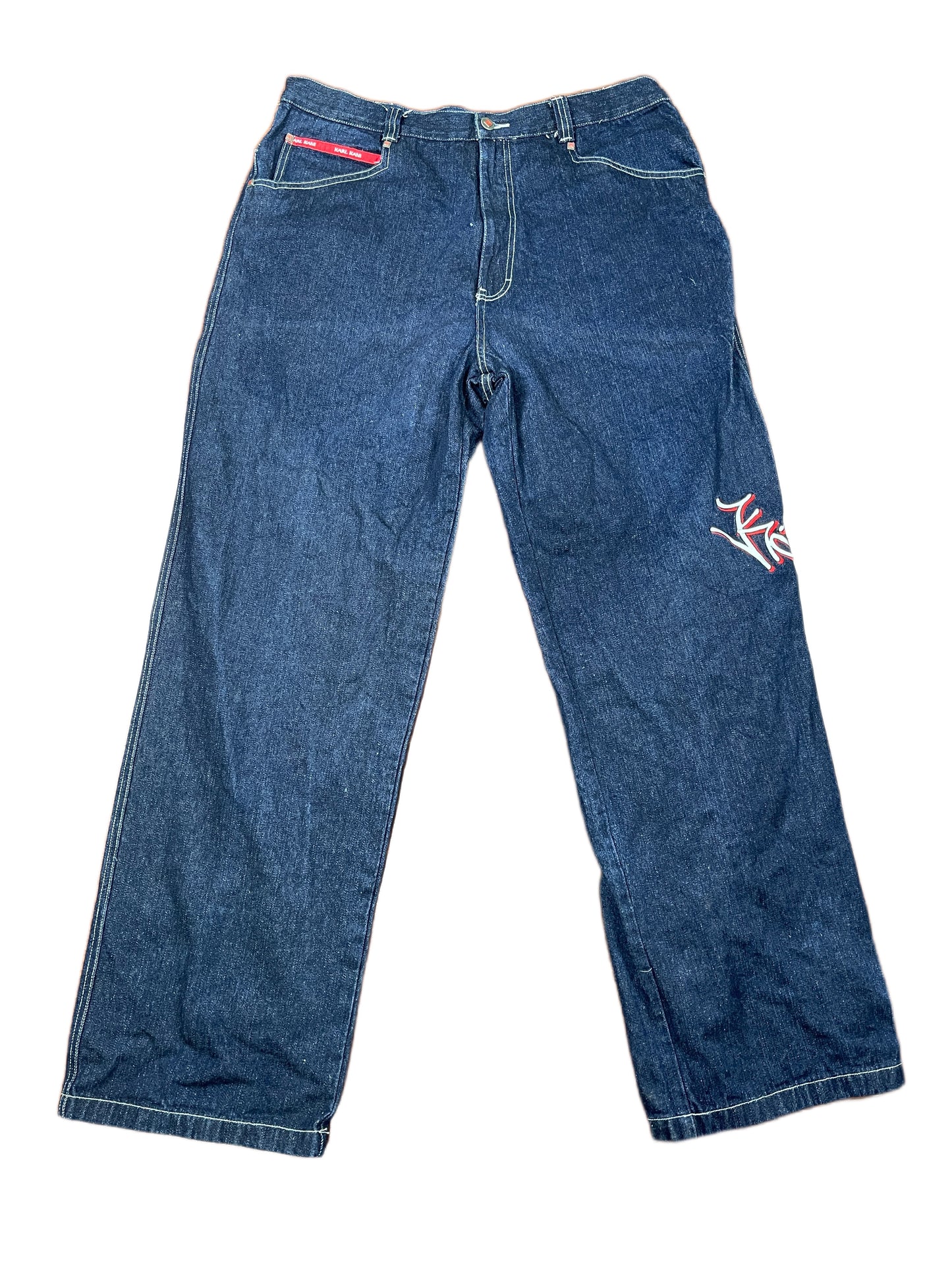 Y2k Karl Kani Baggy Bootcut Pants Blue - XXL