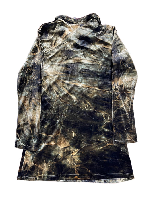 Vintage Long Sleeve Mini Dress Tie Dye Effect Brown - M