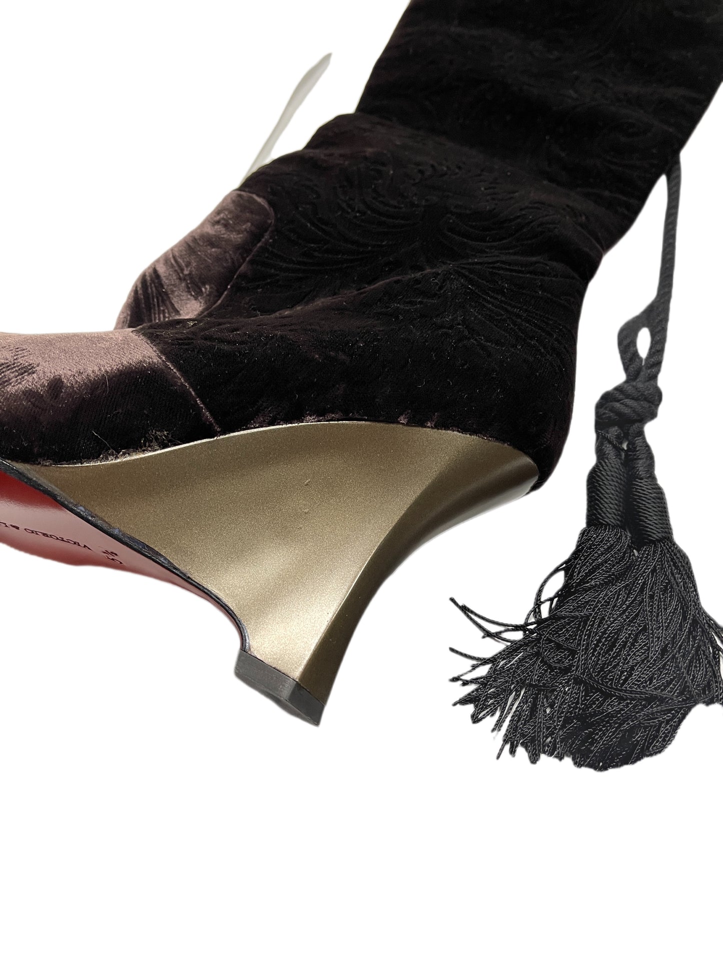 Y2k Victorio & Lucchino Knee High Velvet Brown Boots - 36