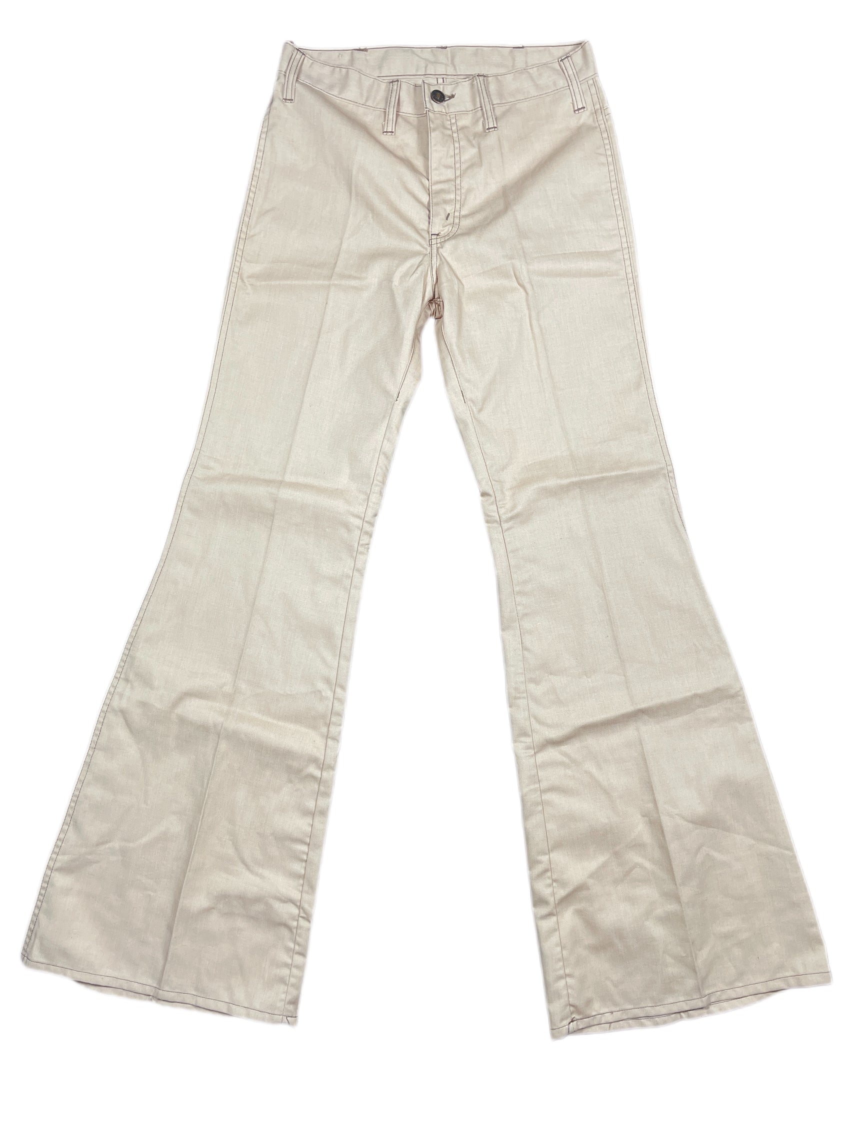 Vintage Levis Malibu Flared Cloth Pants Beige Creme Deadstock 70s - M