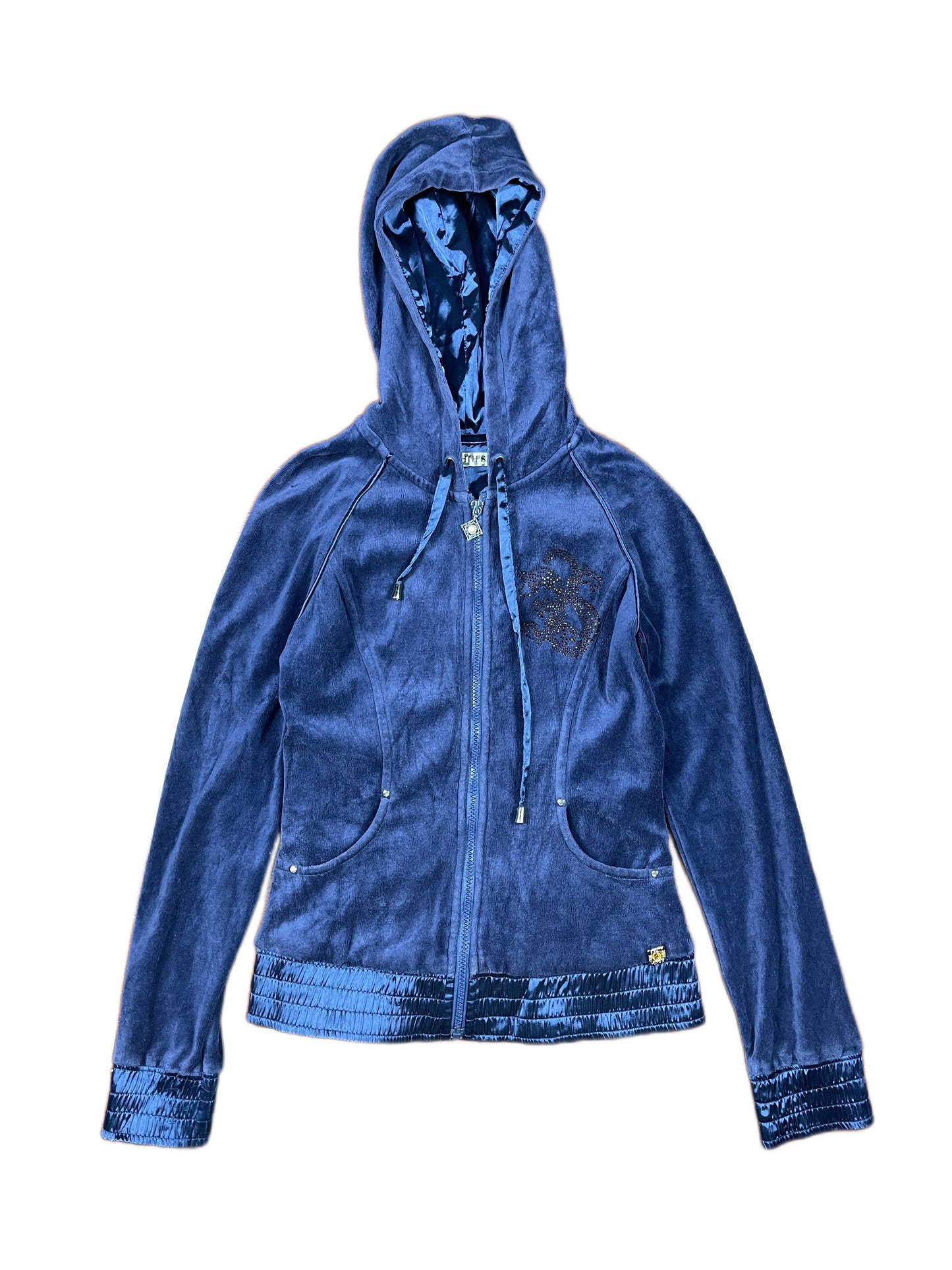 Y2k Eight Sin Zip Sweatshirt Hoodie Velvet Blue - L
