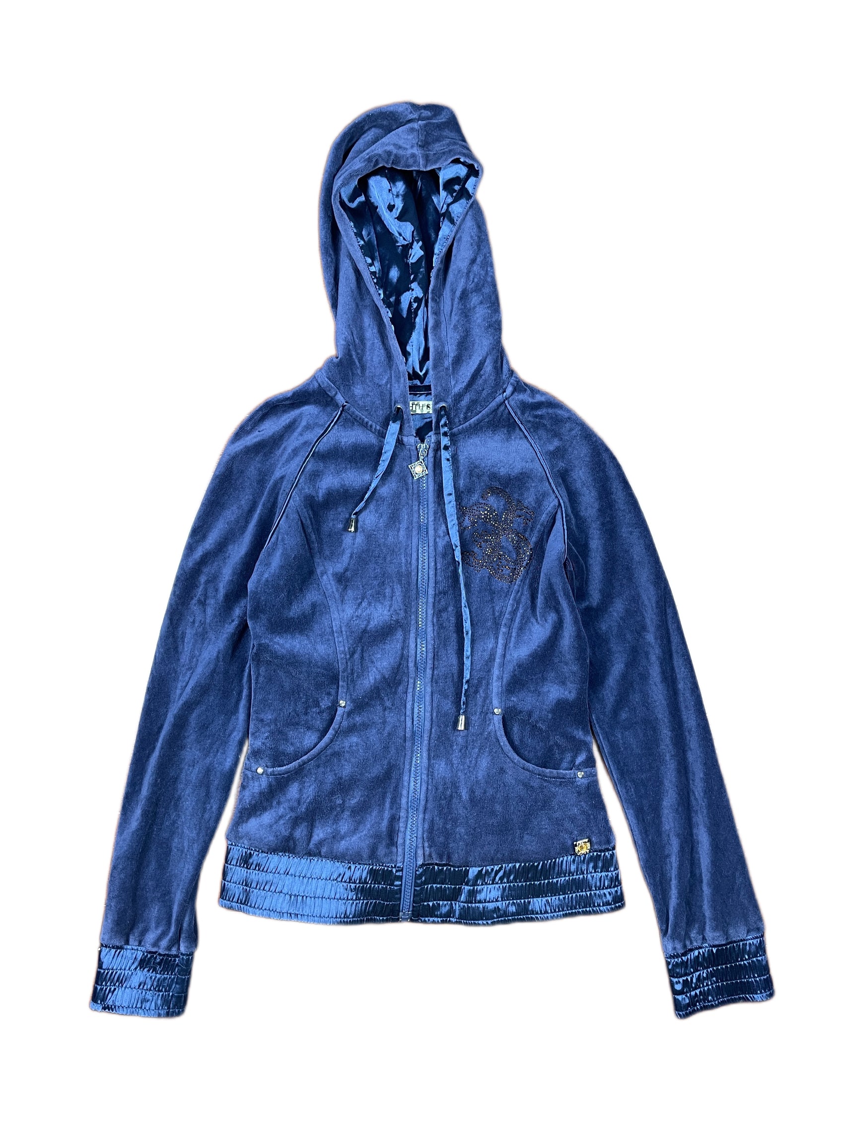 Y2k Eight Sin Zip Sweatshirt Hoodie Velvet Blue - L