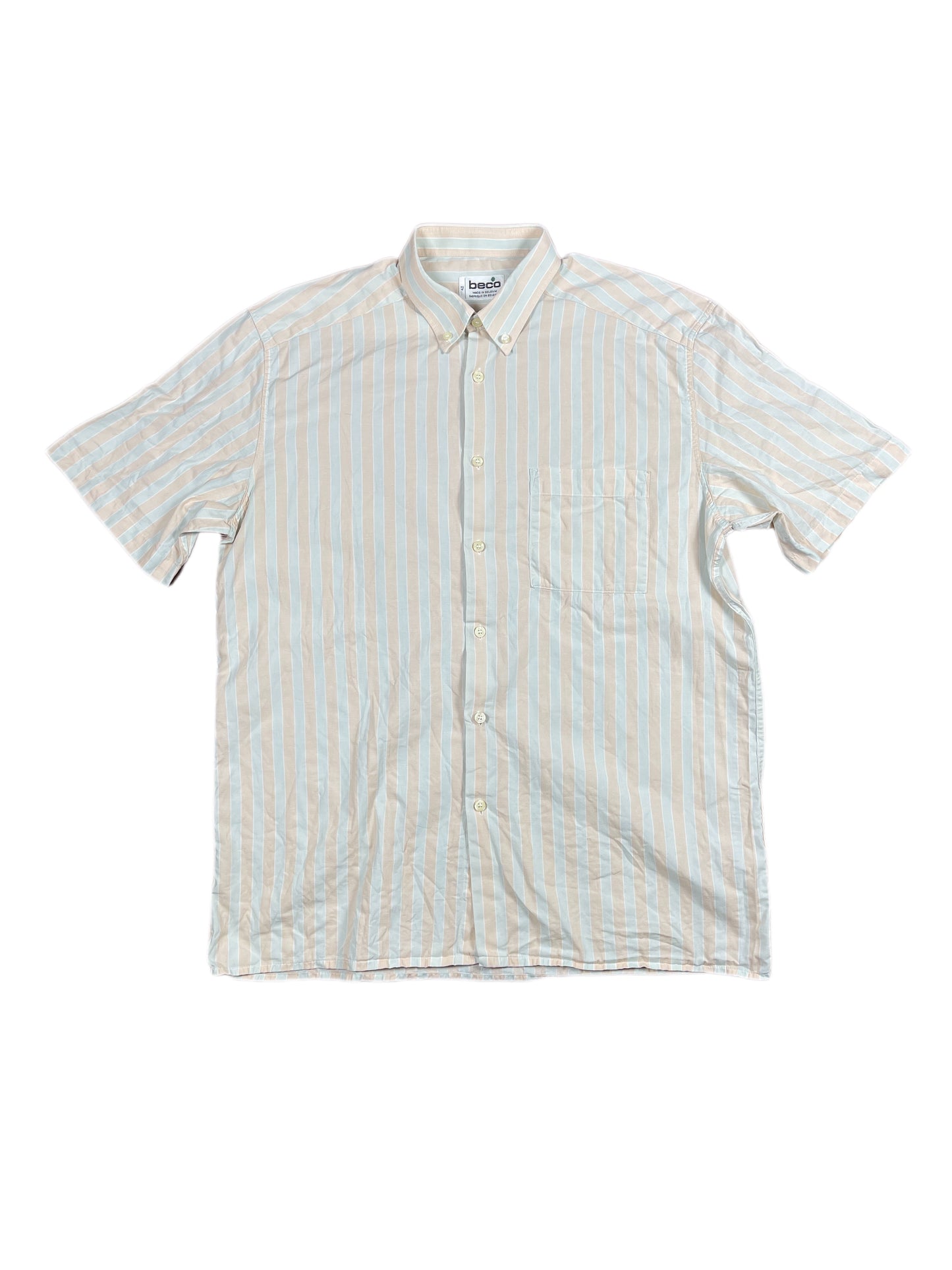 VIntage Beco Short Sleeve Shirt Striped Salmon Gray - L/XL