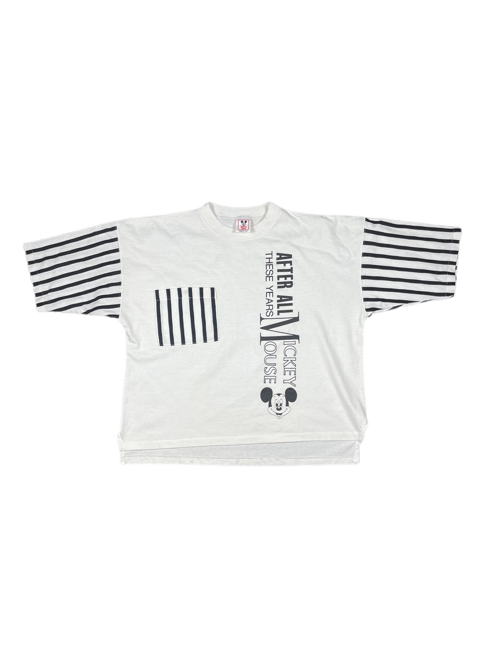 Vintage Disney 1980s Mickey Mouse Boxy T-Shirt White Black - M