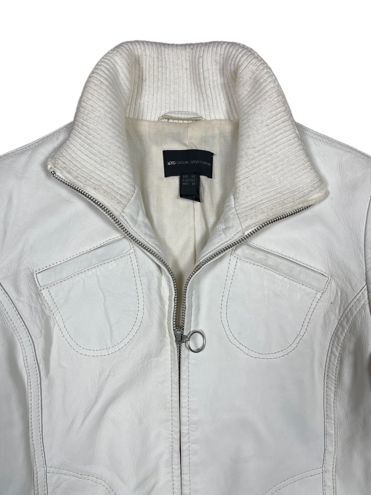 Y2k Mango Leather Jacket White - XS