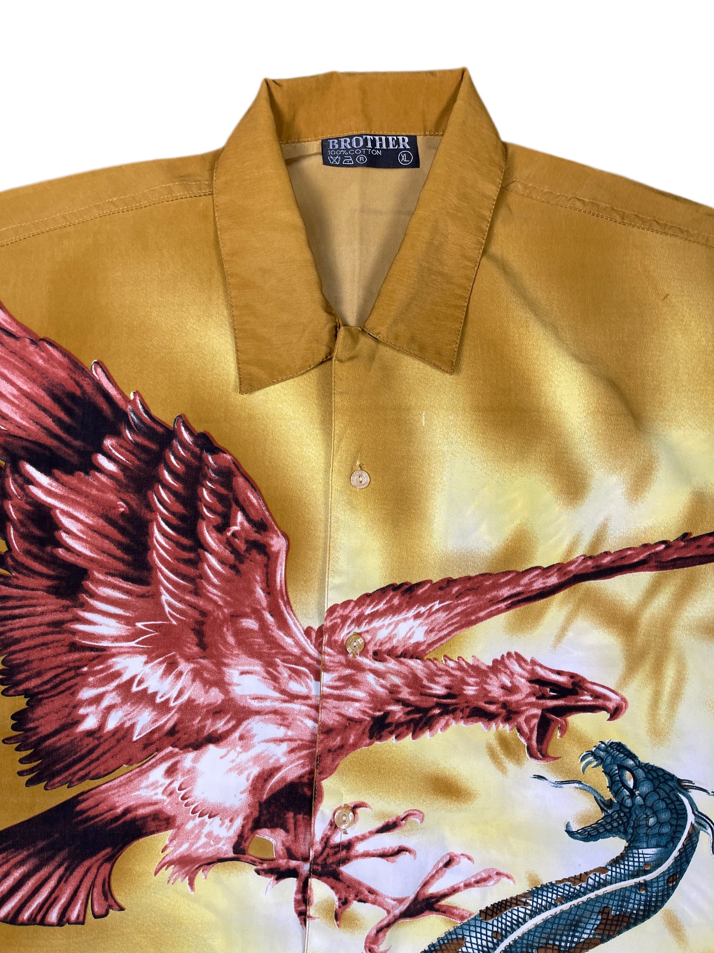 Y2k Brother Short Sleeve Snake Phoenix Shirt Gold - XL