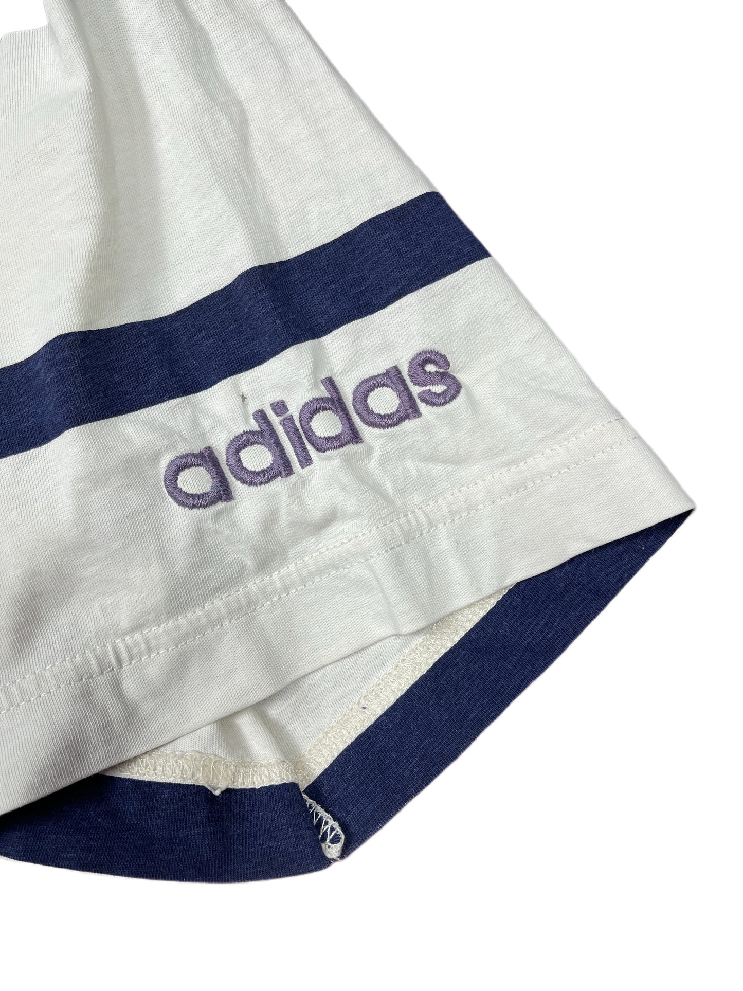 Vintage 90s Adidas Athletic League T-Shirt Striped White Navy - S