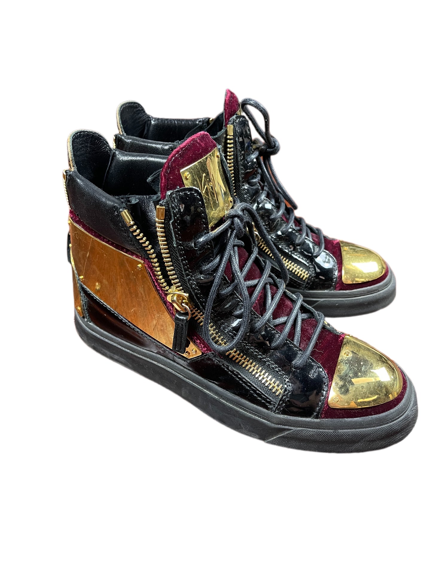 Giuseppe Zanotti Velvet Boot Trainer Black Bordeaux Gold - 37