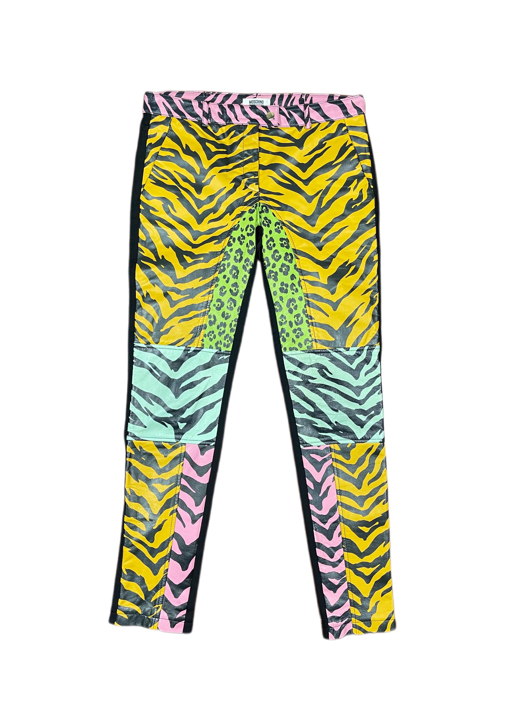 Moschino Cheap and Chic Leather Animal Print Pants Multicolor - S