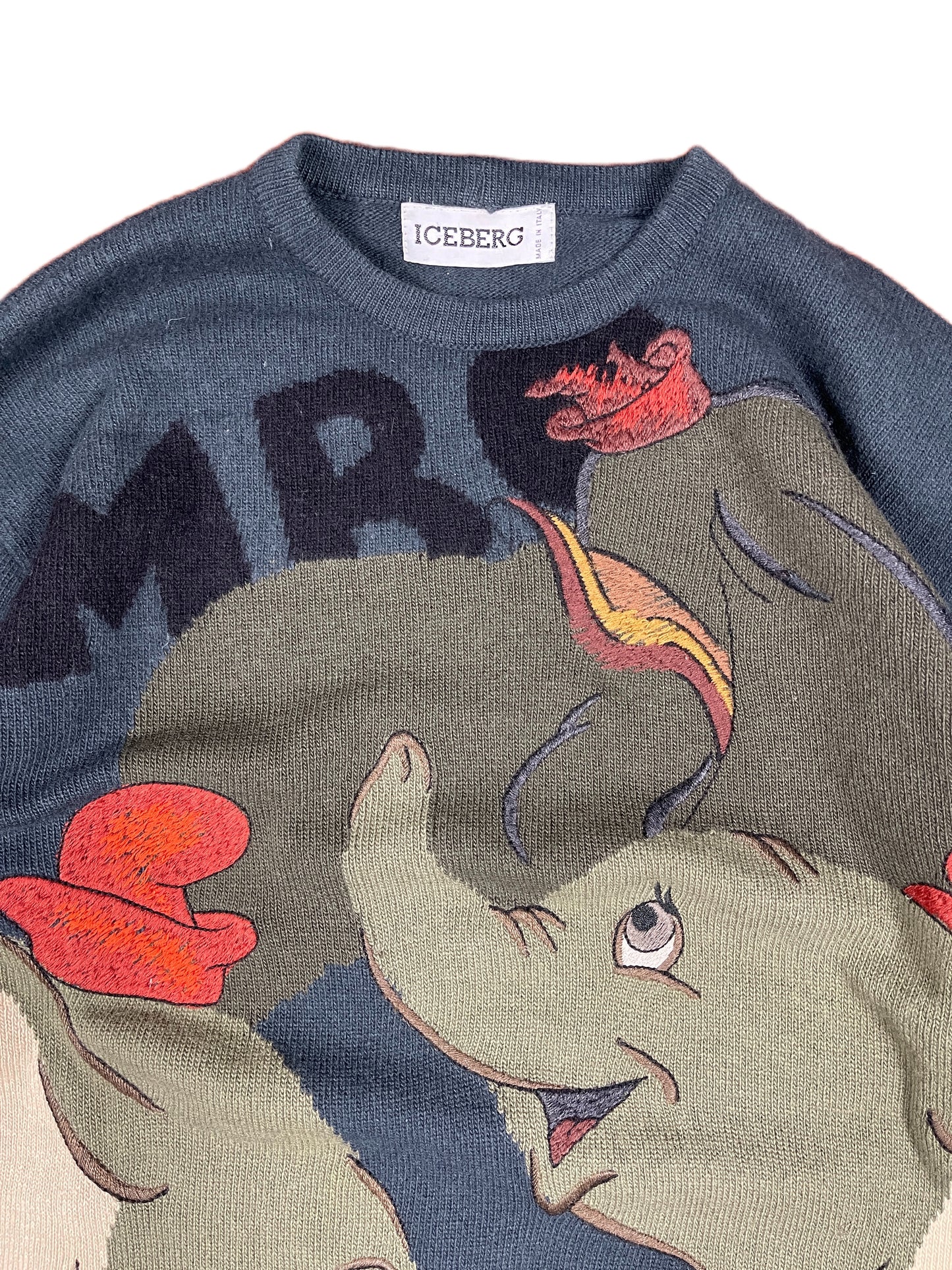 Vintage Iceberg 1992 Dumbo Disney Rare Knitted Sweatshirt Gray Navy M