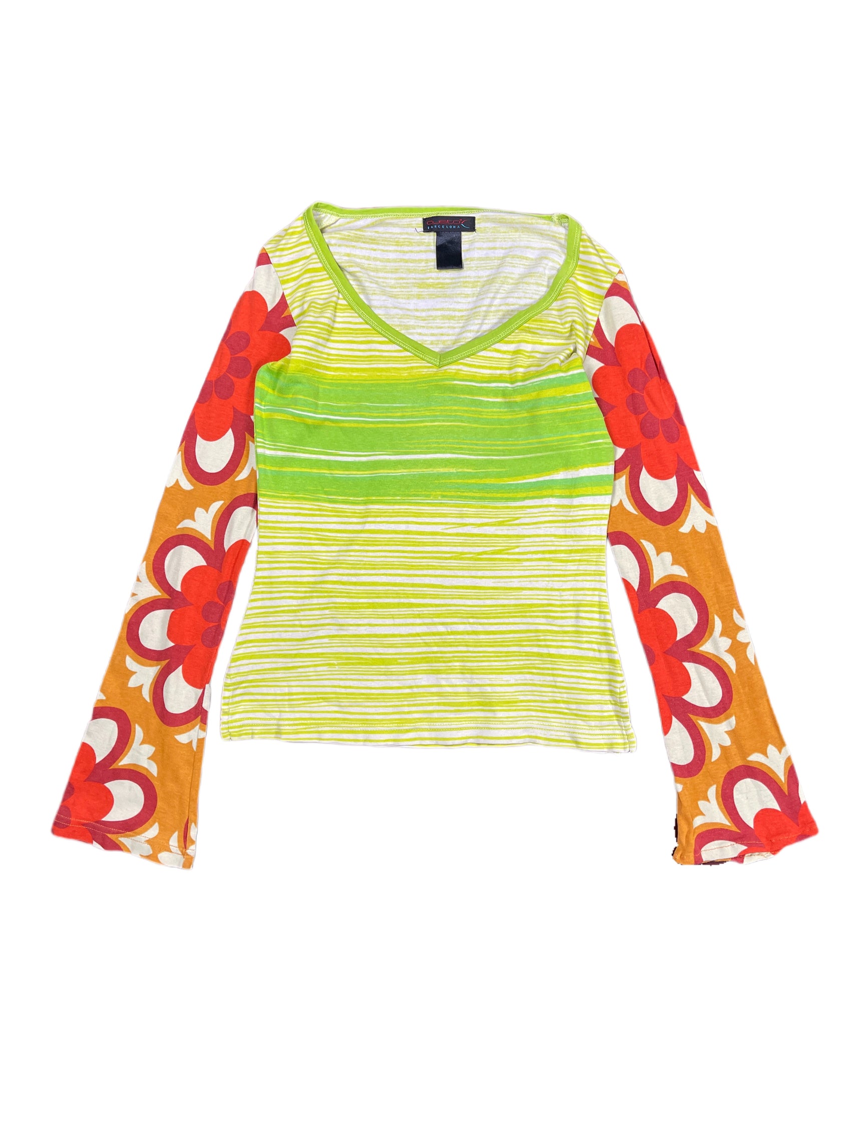Y2k Custo Barcelona Long Sleeve Top Green Multicolor - S