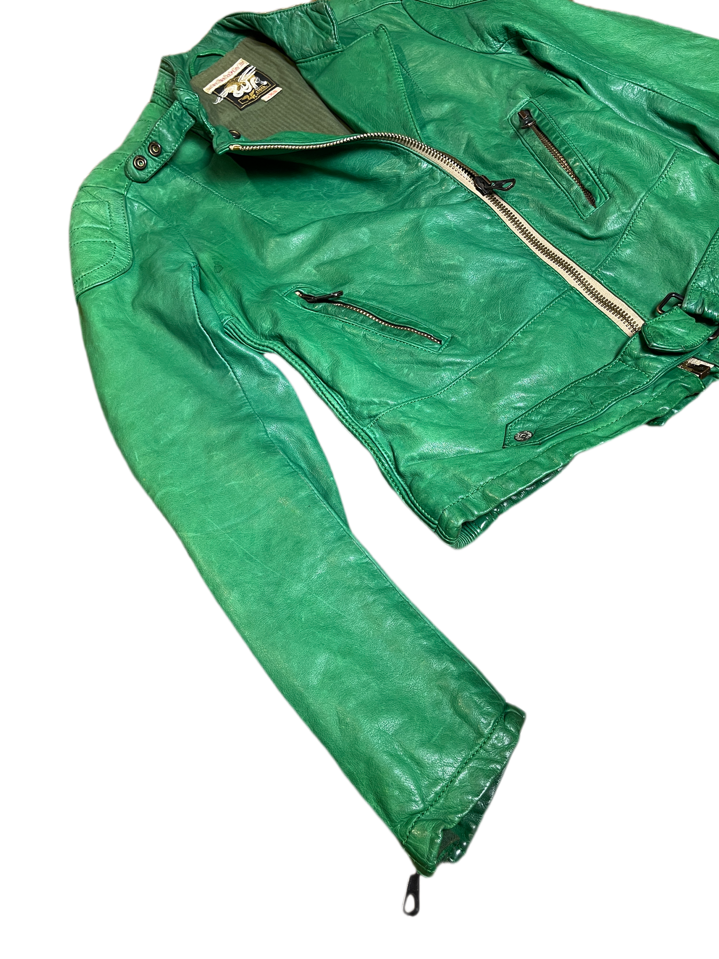 Replay Green Leather Jacket 2000s Biker | XS