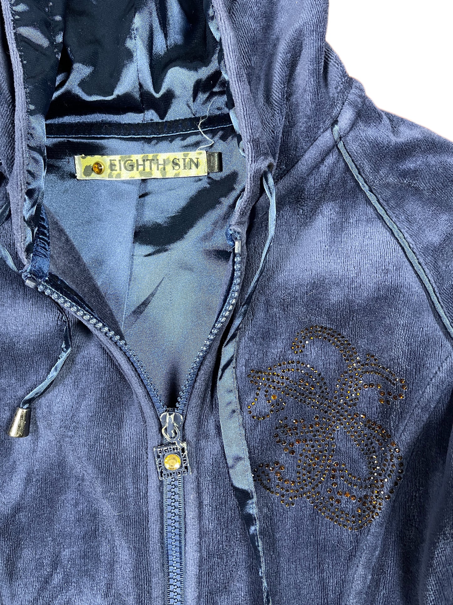 Y2k Eight Sin Zip Sweatshirt Hoodie Velvet Blue - L