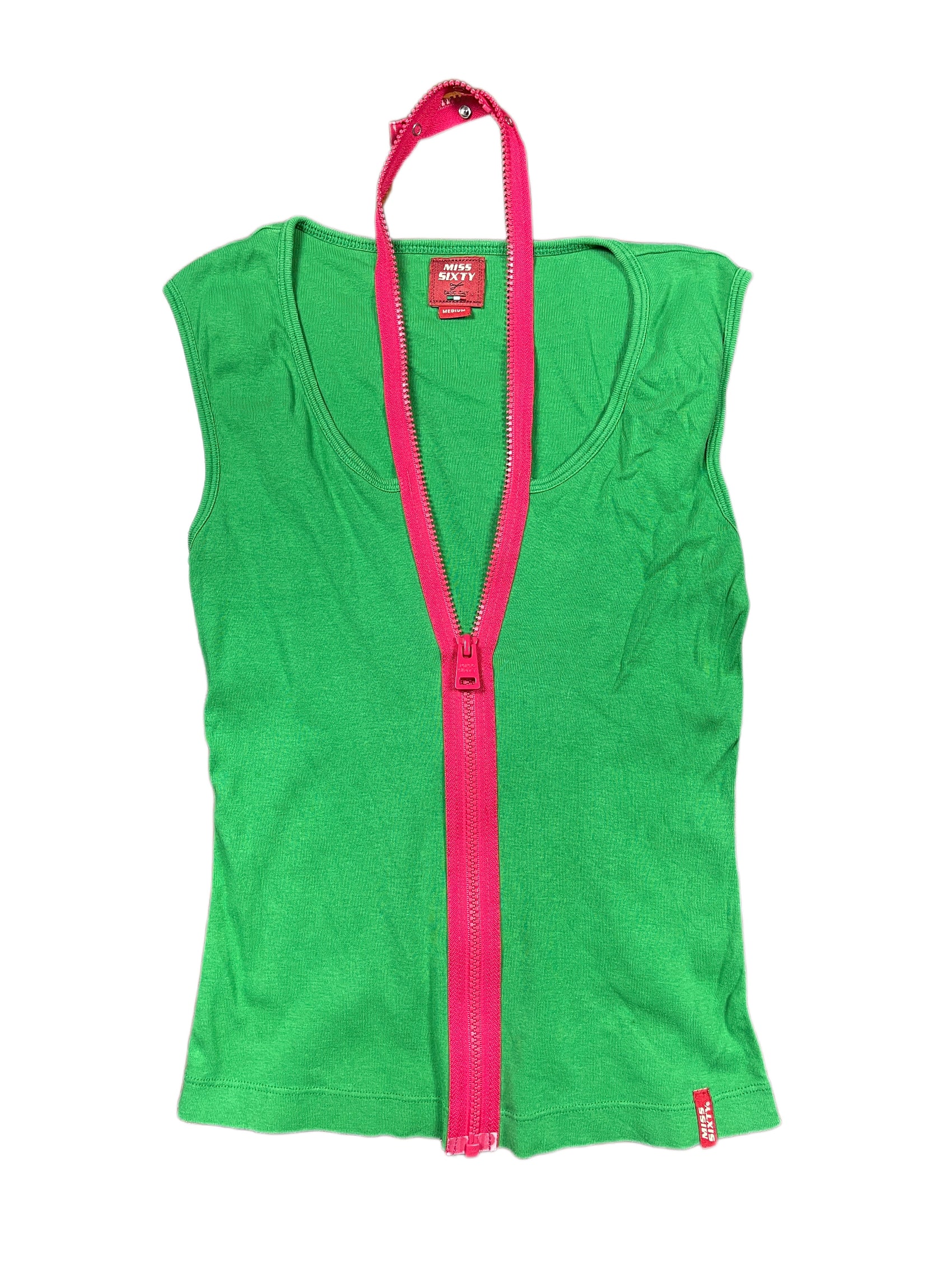 Y2k Miss Sixty Sleeveless Top Green - M