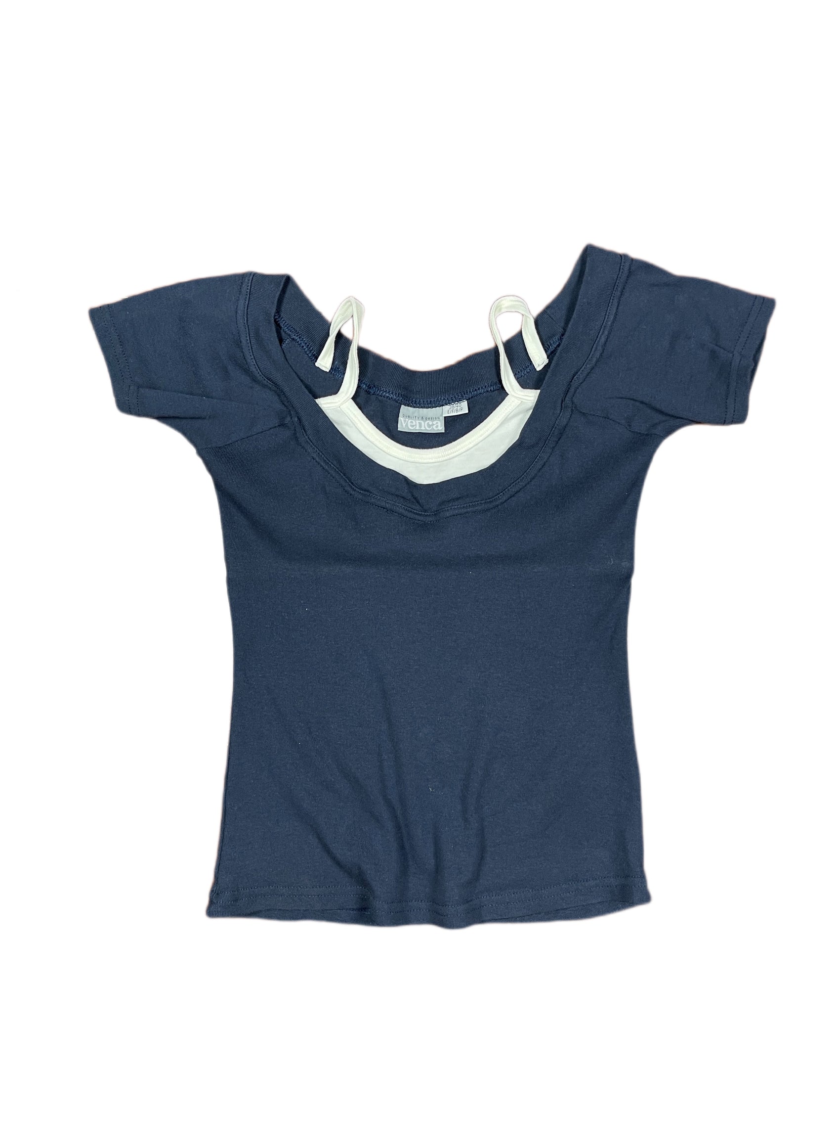 Y2k Venca Short Sleeve Top Navy - M/L