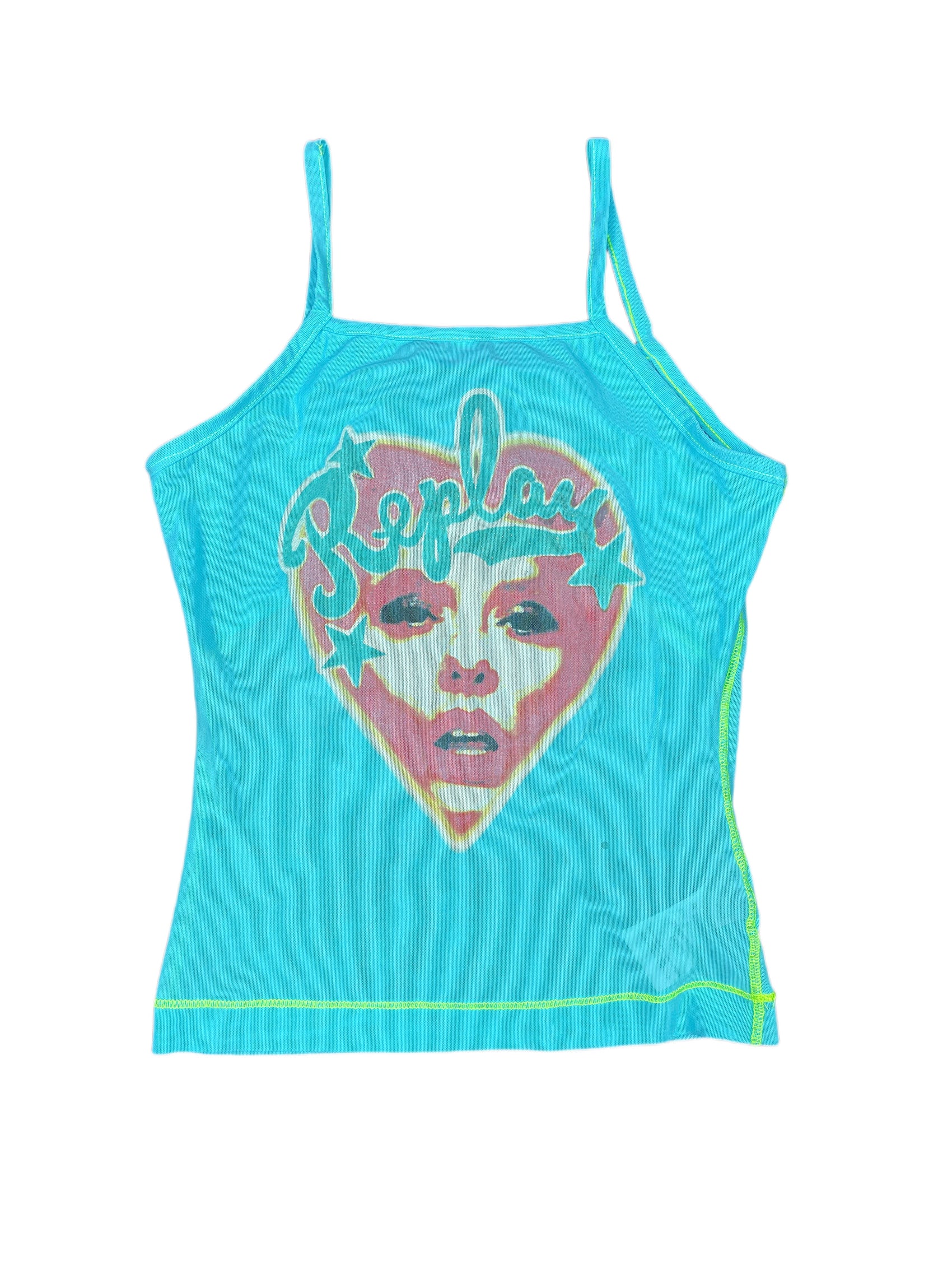 Y2k Replay See Through Sleeveless Top Turquoise - XS