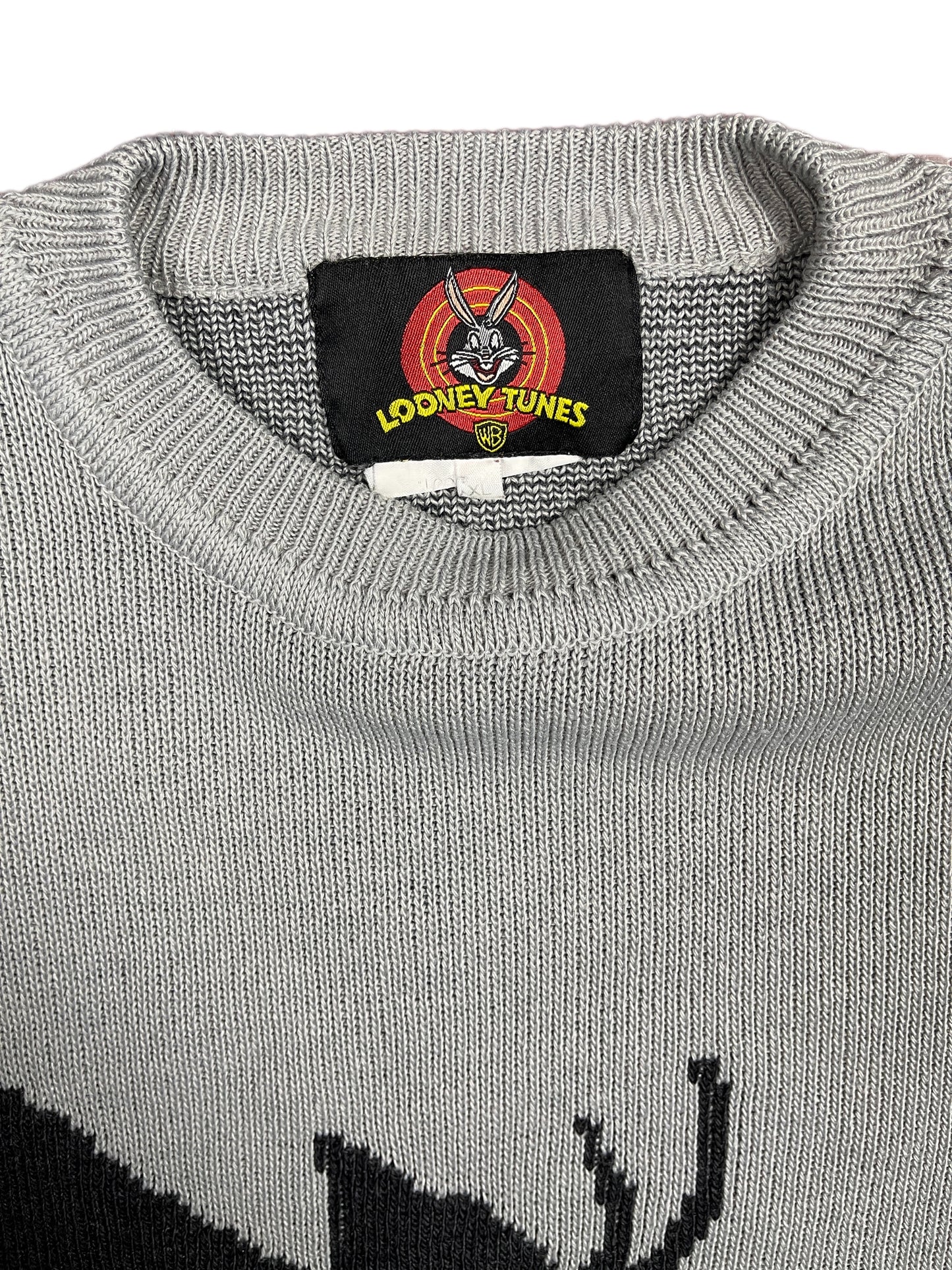 Vintage Looney Tunes 2001 Tweety Silvester Knitted Sweatshirt Gray - XL
