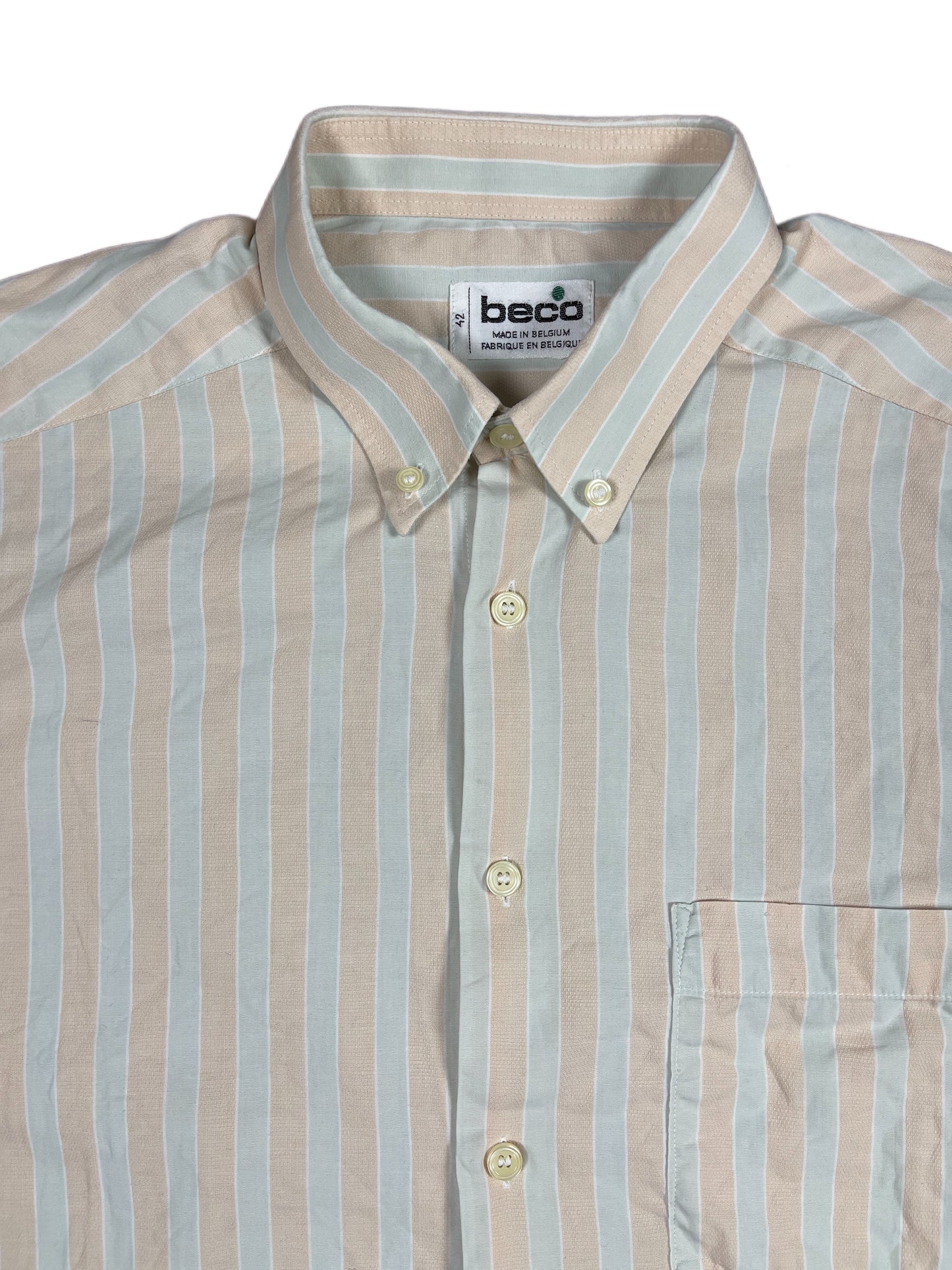 VIntage Beco Short Sleeve Shirt Striped Salmon Gray - L/XL