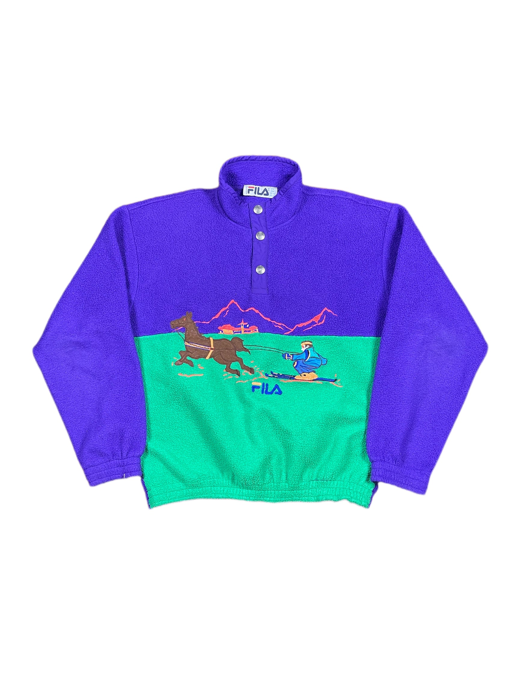 Vintage Fila Fleece Polar Sweatshirt Purple Green - XS