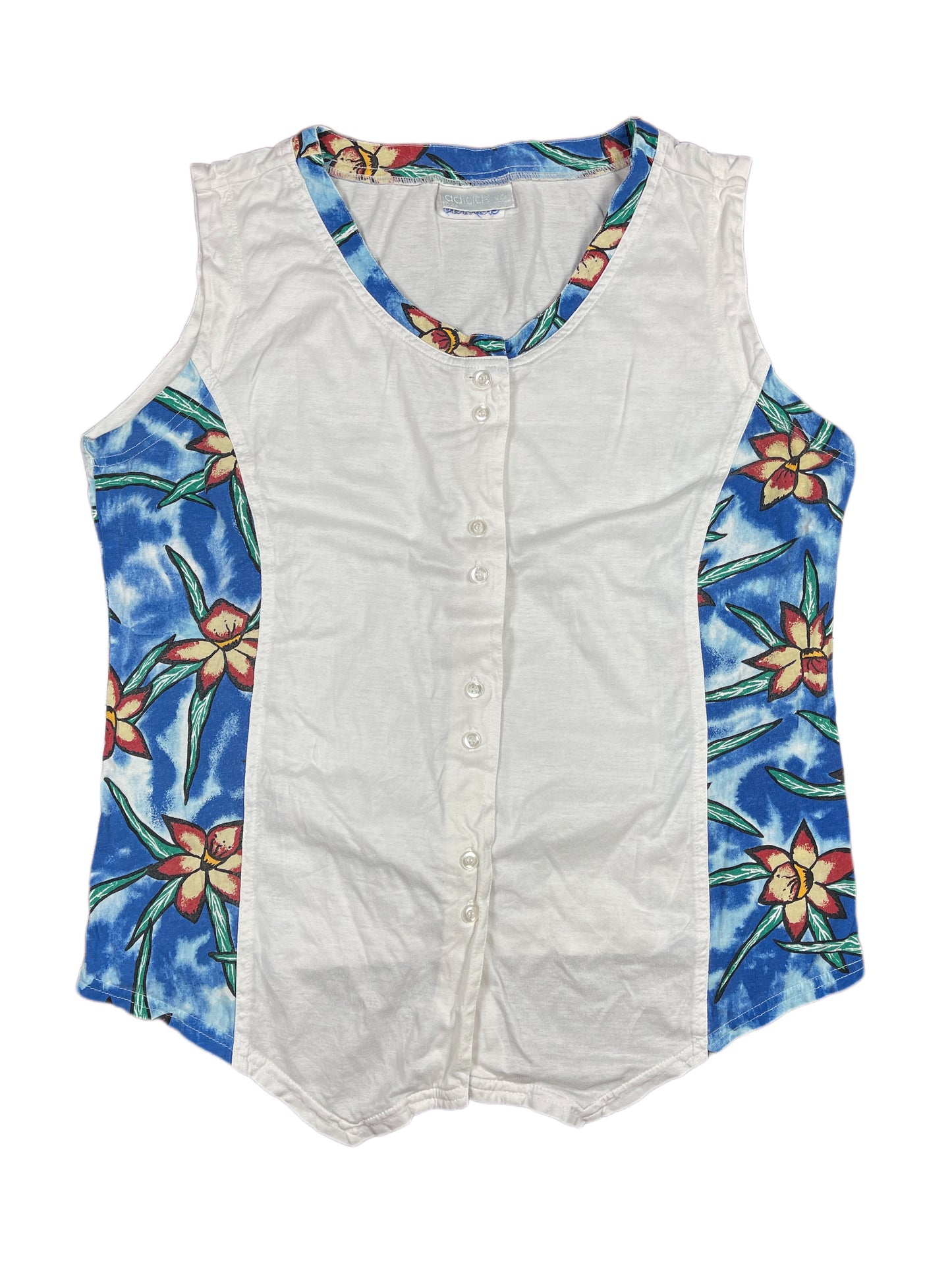 Vintage Adidas Sleeveless Top White Blue - XXL