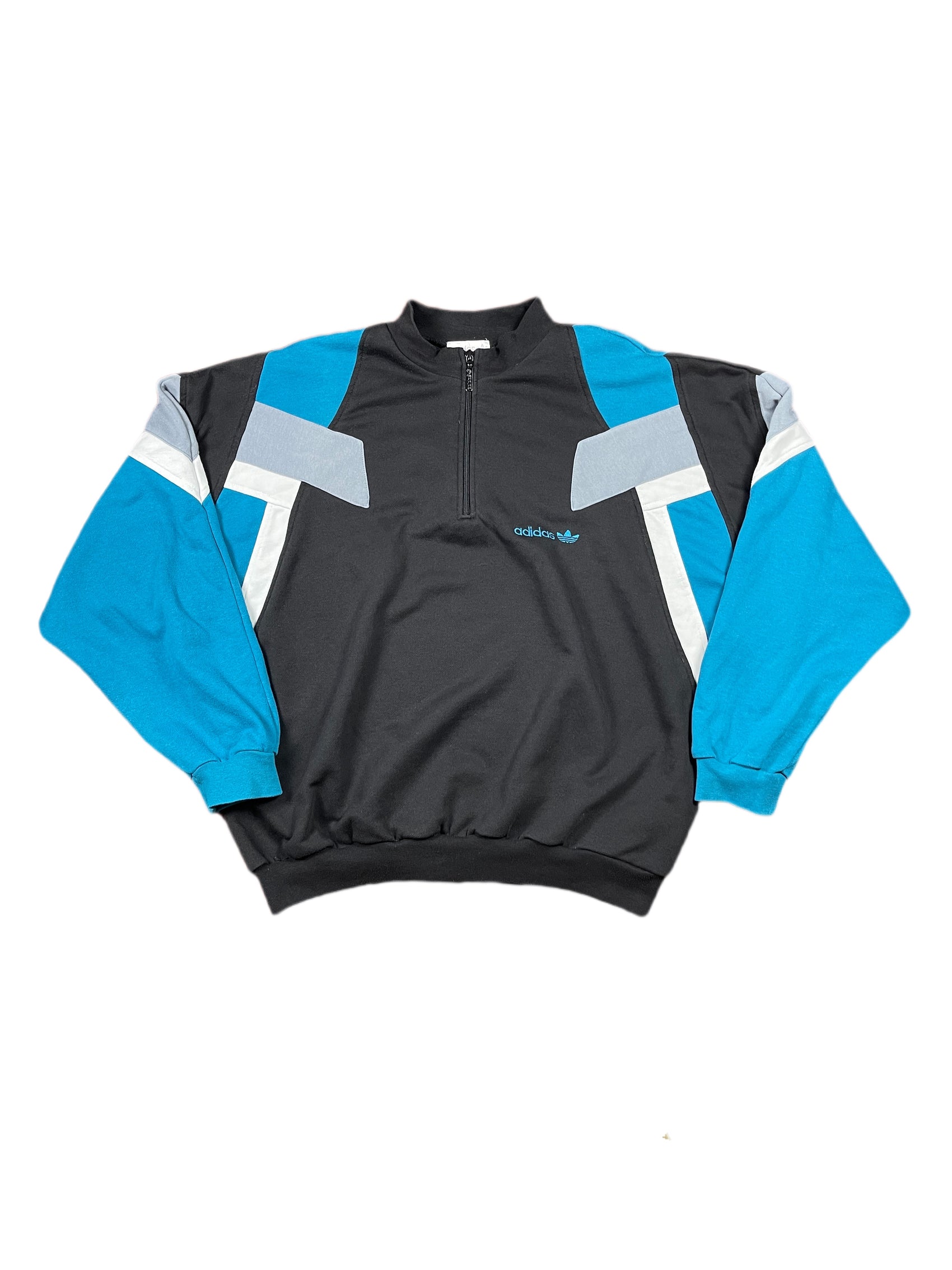 Vintage Adidas 1990s Half Zip Sweatshirt Blue Black Multicolor - L/XL