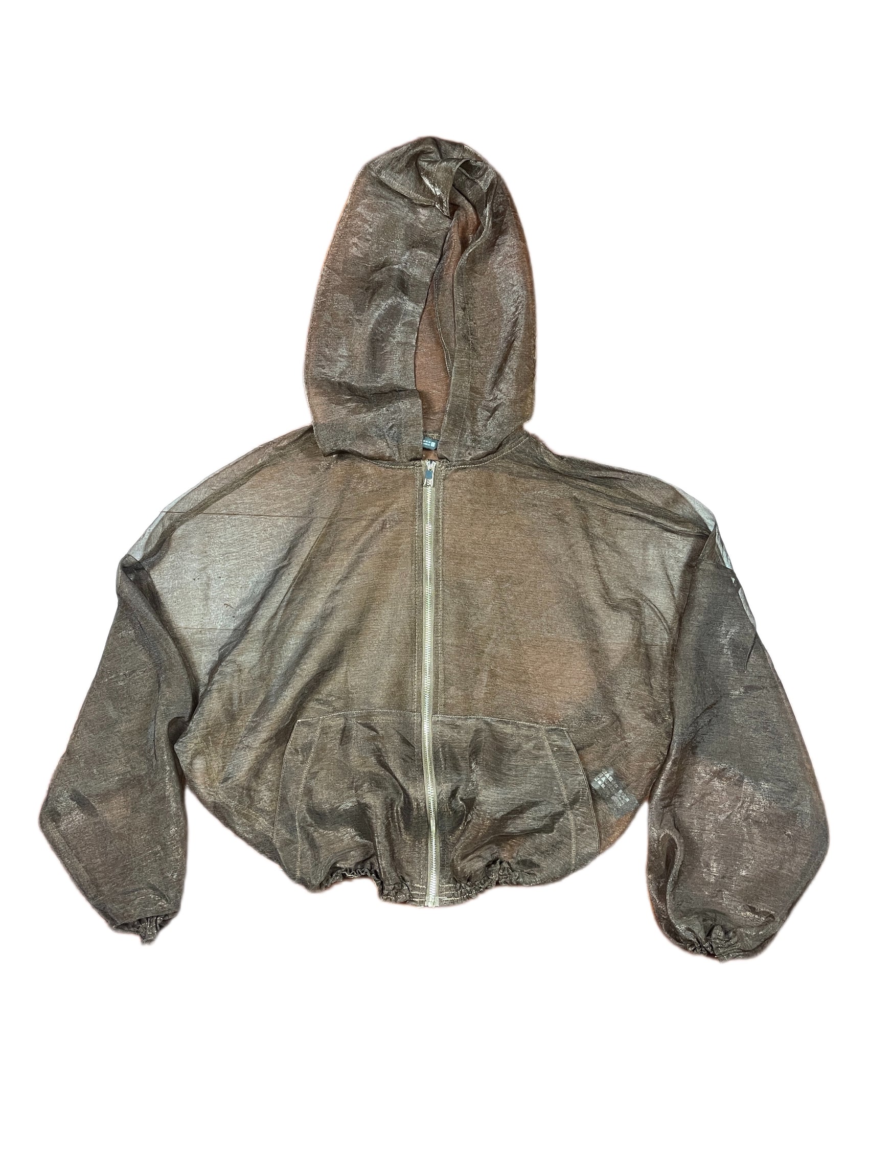 Zara Long Sleeve See Through Zipper Top Brown - M