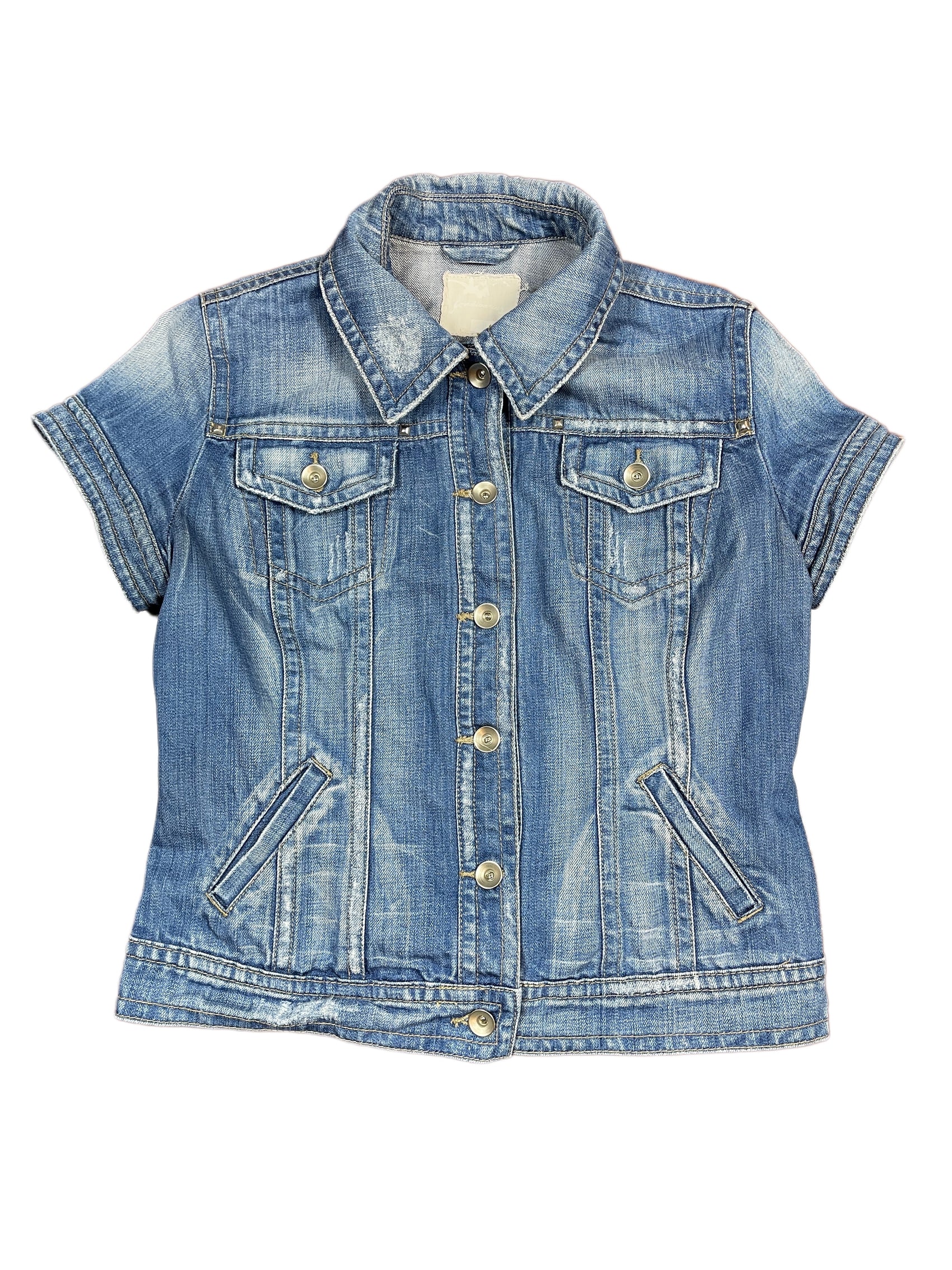 Y2k Short Sleeve Denim Jacket Blue - L
