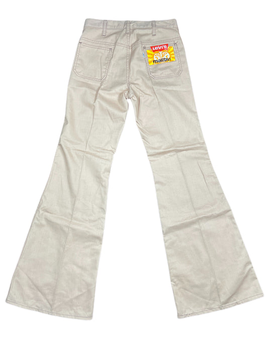 Vintage Levis Malibu Flared Cloth Pants Beige Creme Deadstock 70s - M