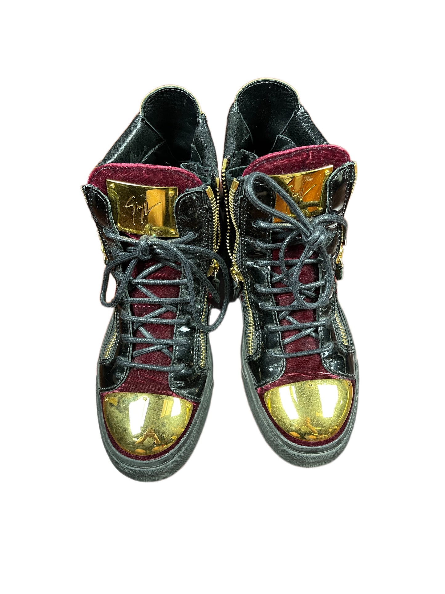 Giuseppe Zanotti Velvet Boot Trainer Black Bordeaux Gold - 37