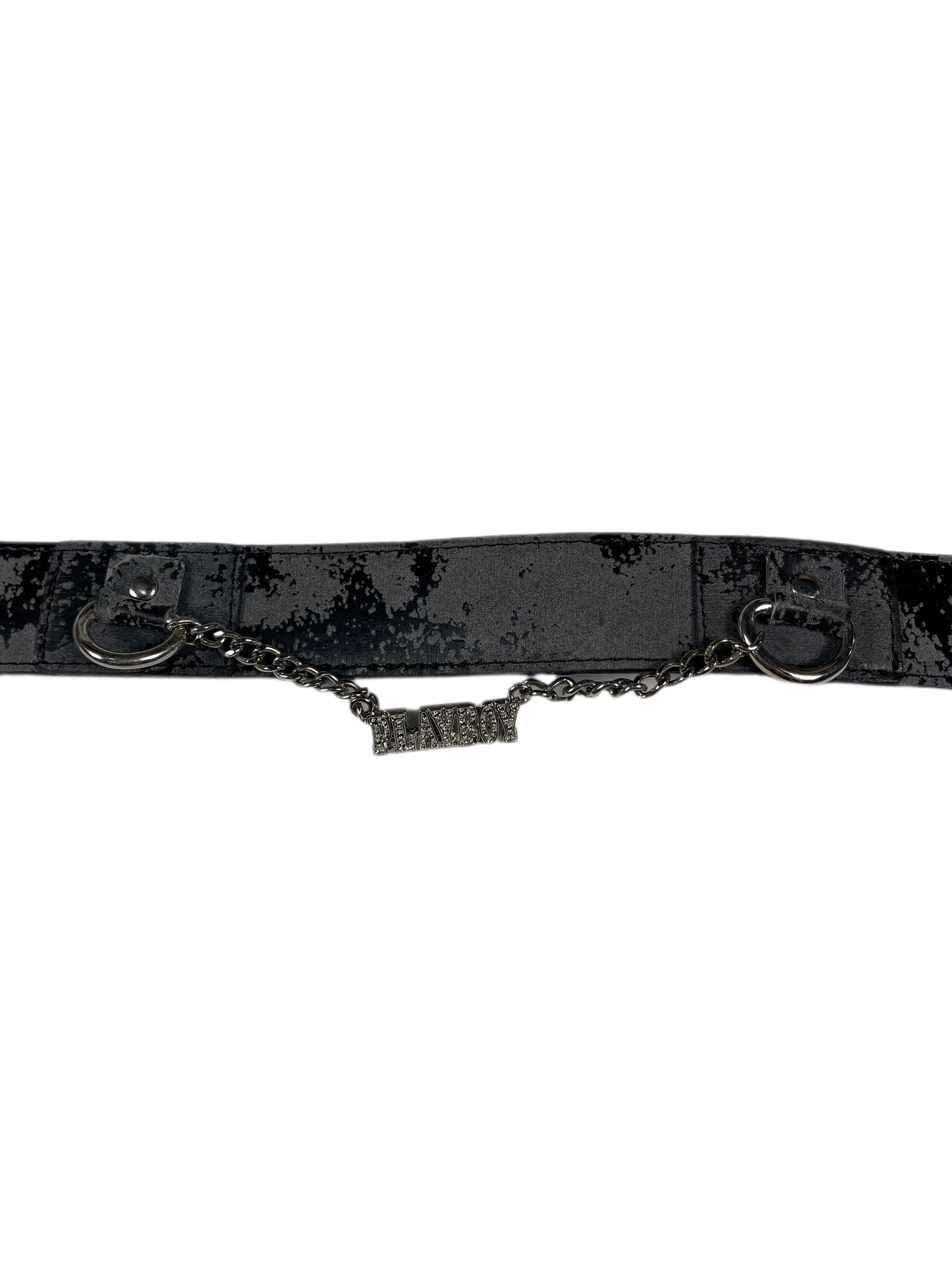 Y2k Playboy Belt Distressed Black Gray with Chain 2004