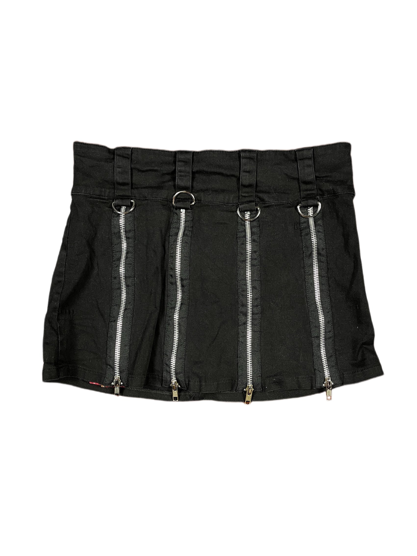 Y2k Silver Low Waist Mini Skirt Black Red - M