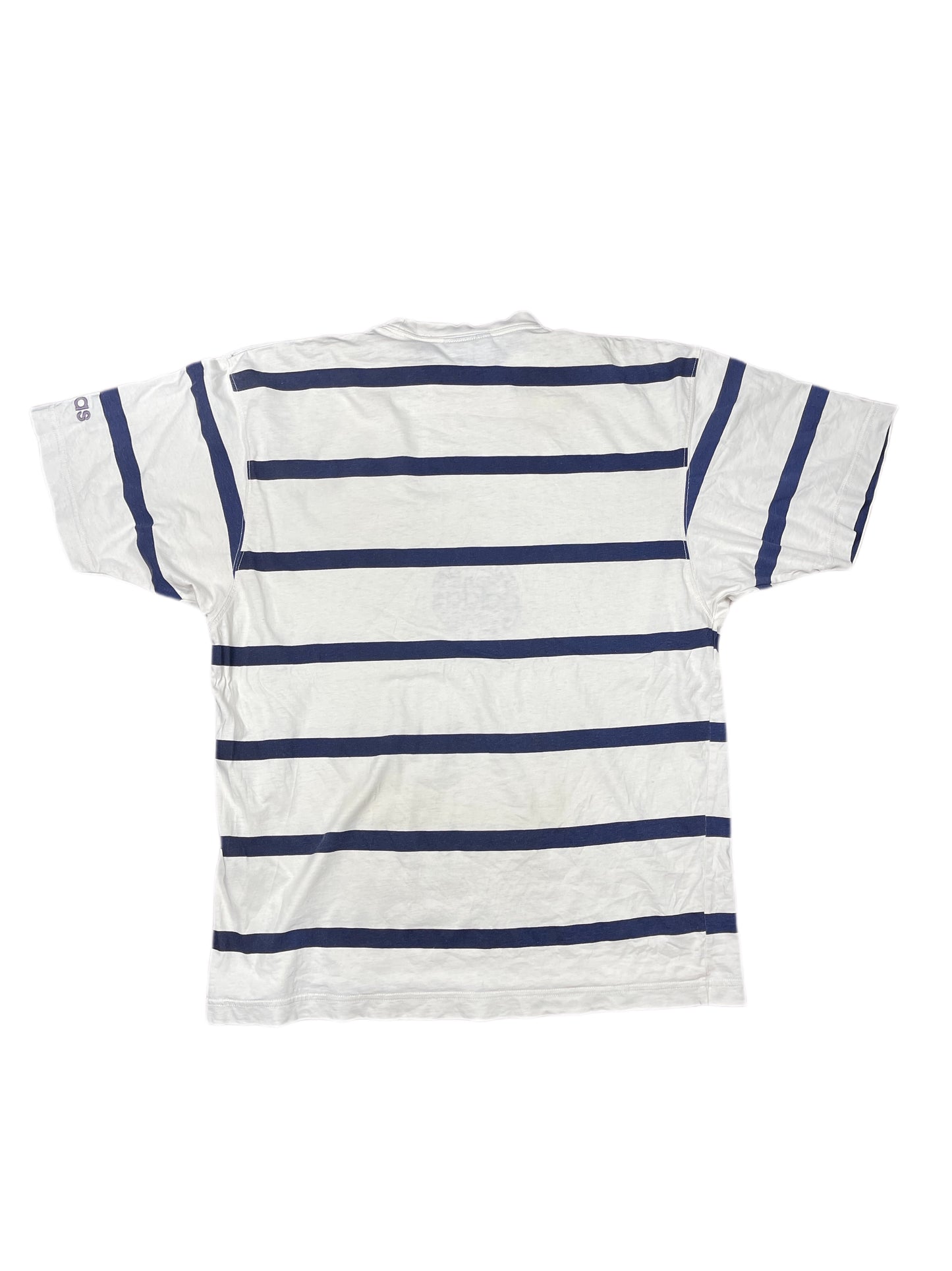 Vintage 90s Adidas Athletic League T-Shirt Striped White Navy - S