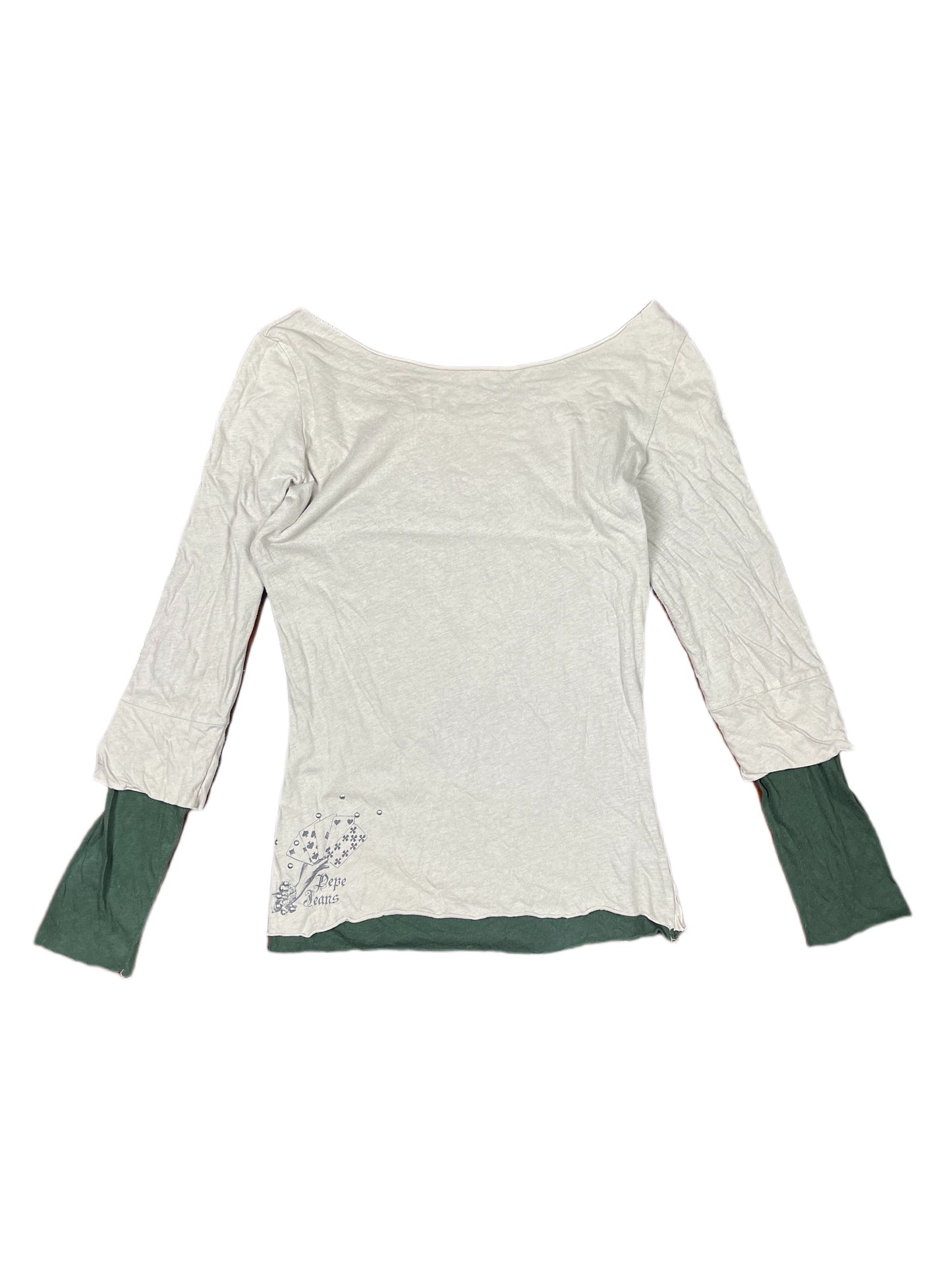 Y2k Pepe Jeans Long Sleeve Top Gray Green - S