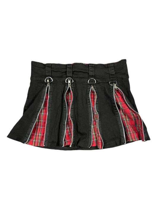 Y2k Silver Low Waist Mini Skirt Black Red - M