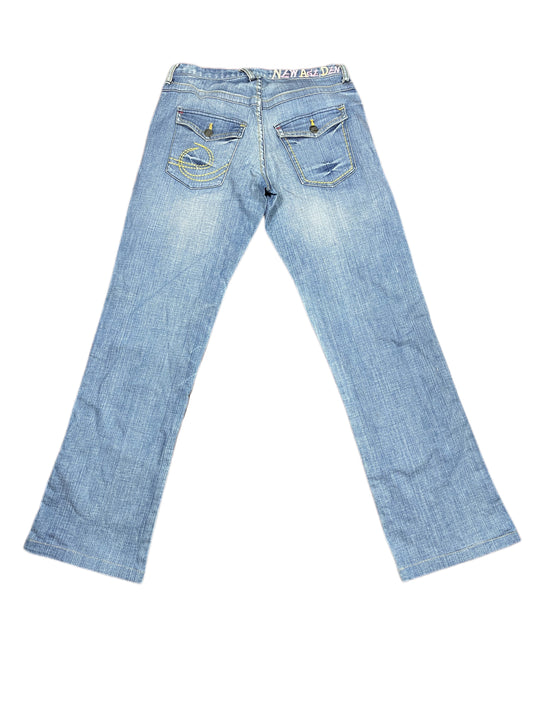 Y2k 2000s Rok Low Waist Bootcut Denim Pants Blue S/M